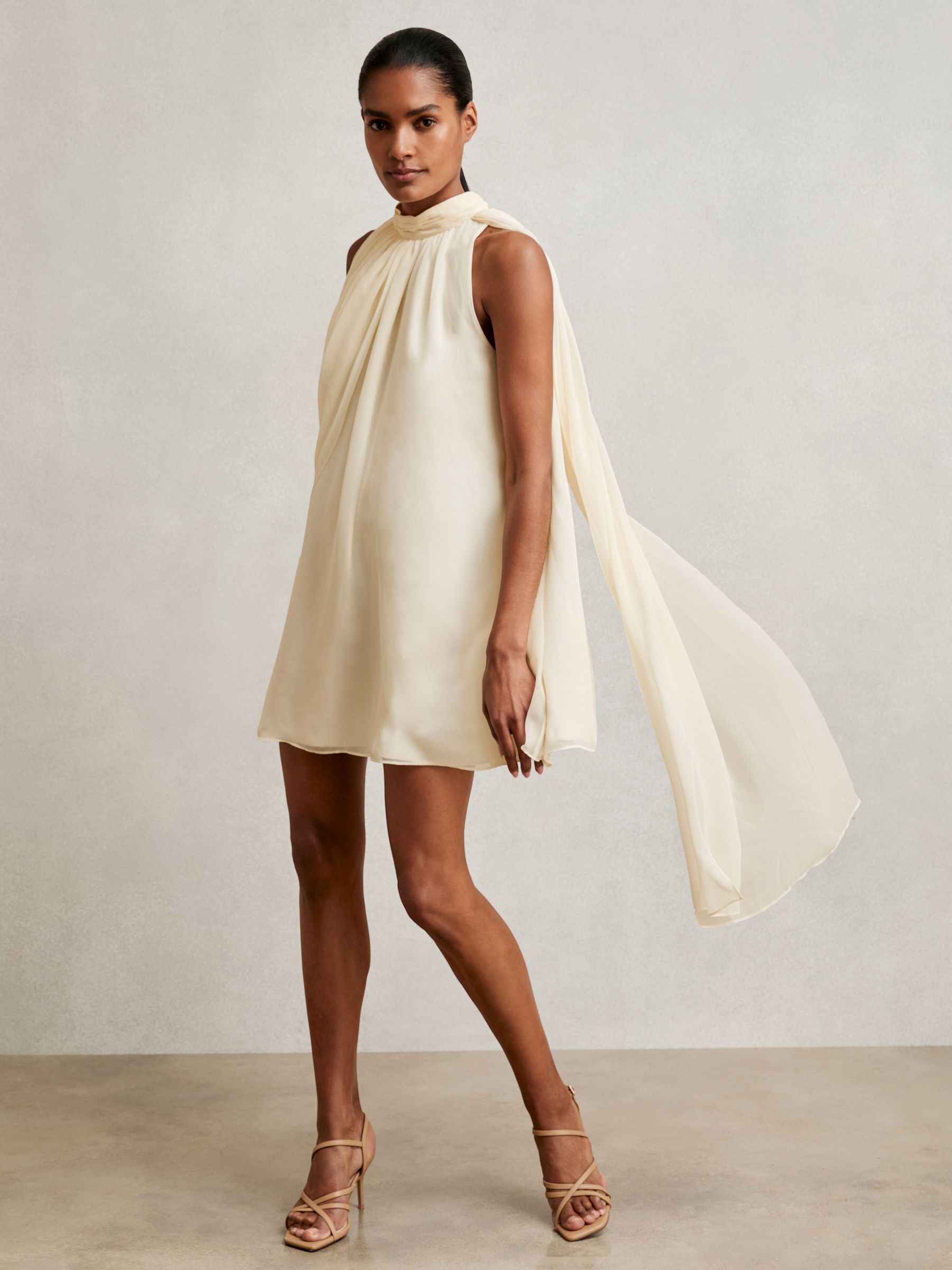 Draped Chiffon Sleeveless Mini Dress in Ivory