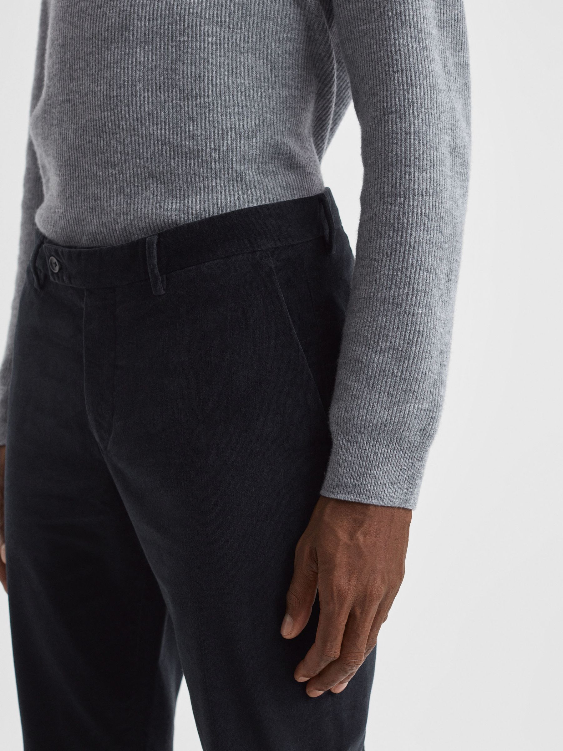 Slim Fit Brushed Cotton Trousers in Navy