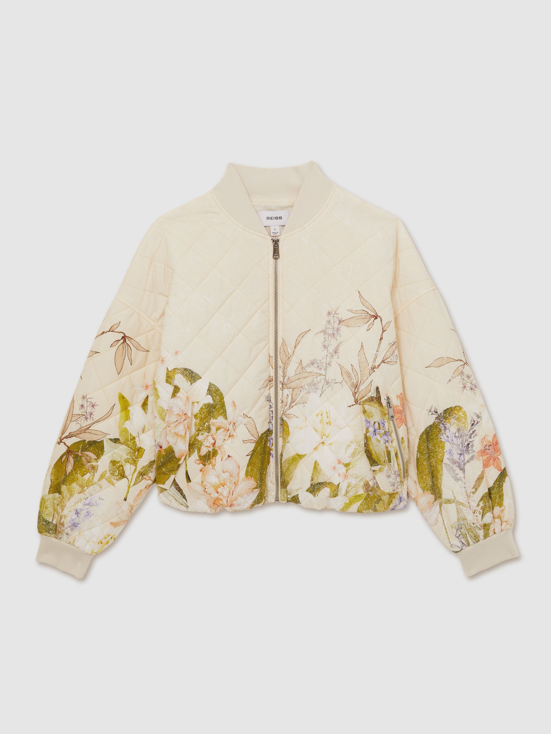 Quilted Printed Bomber Jacket in Pink Print