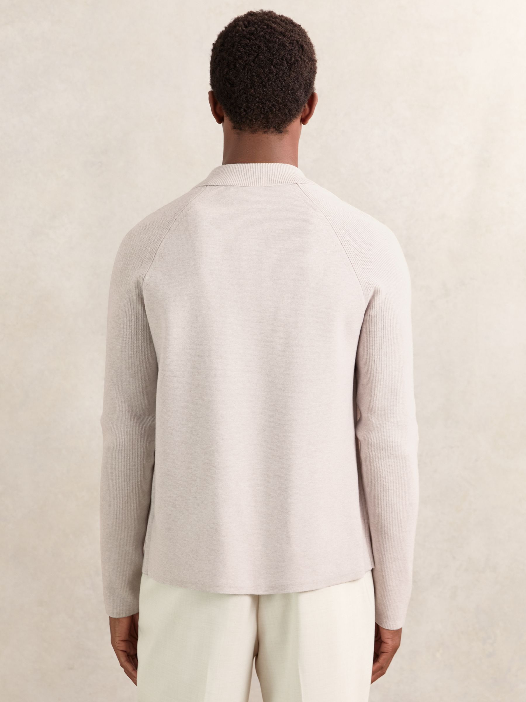 Button-Through Ribbed-Sleeve Shirt in Oatmeal Brown