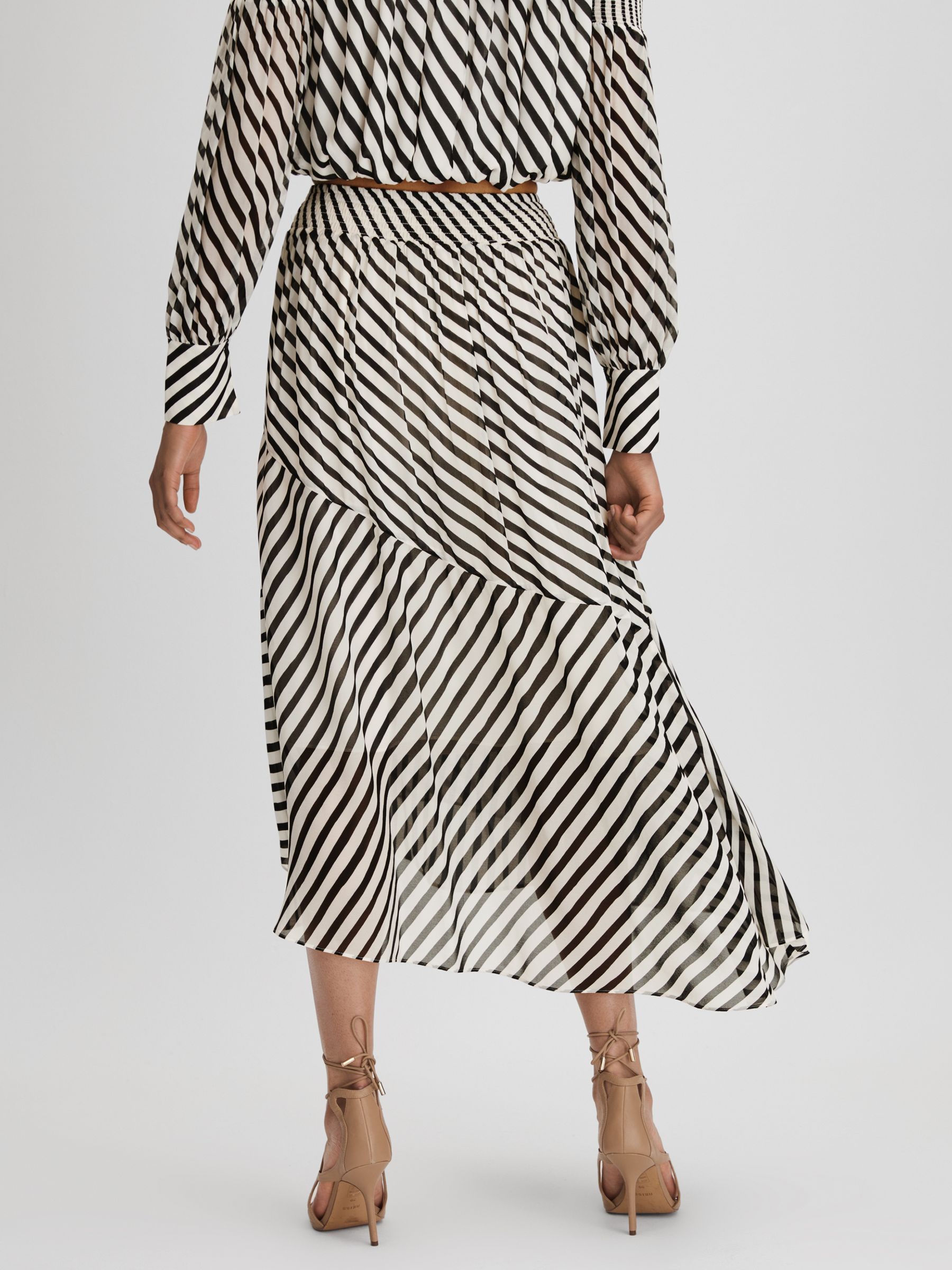 Striped Panelled Midi Skirt in Black/Cream