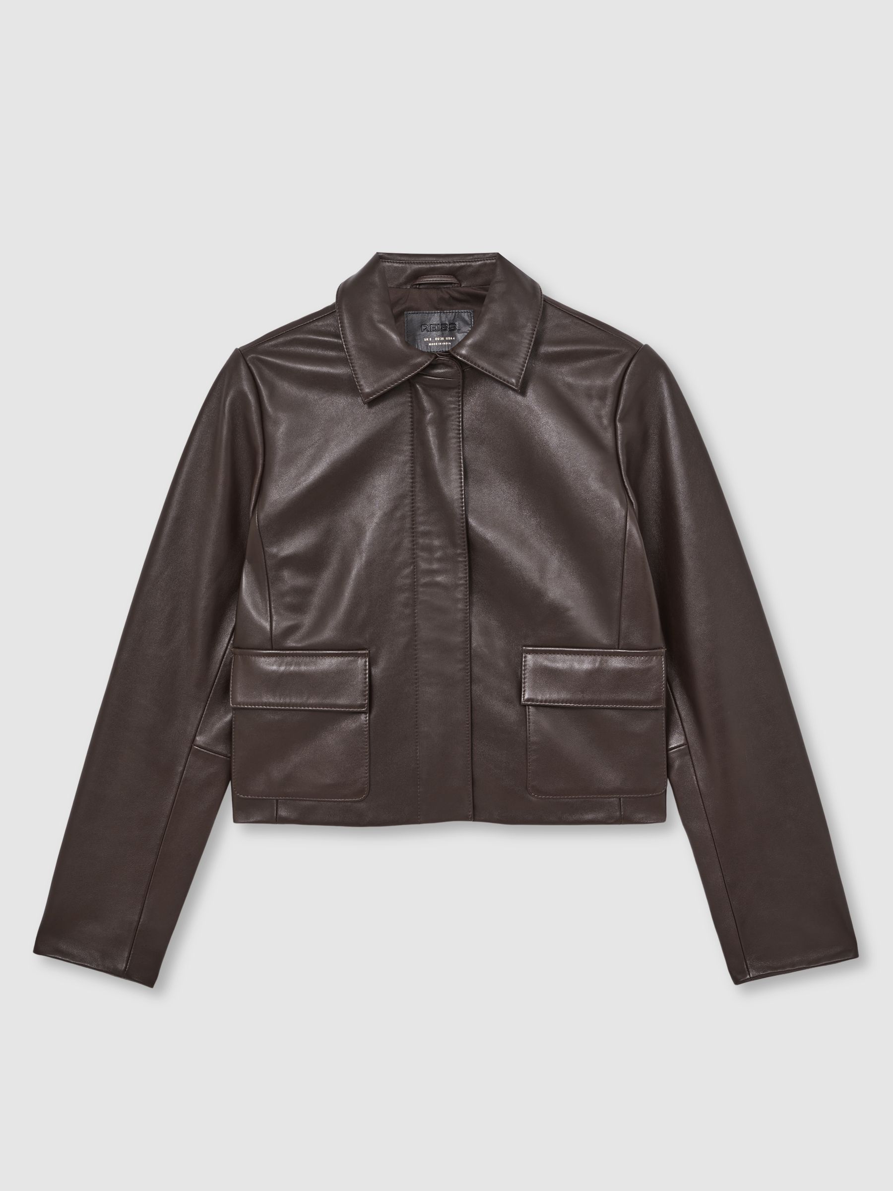 Collared Leather Jacket in Chocolate Brown