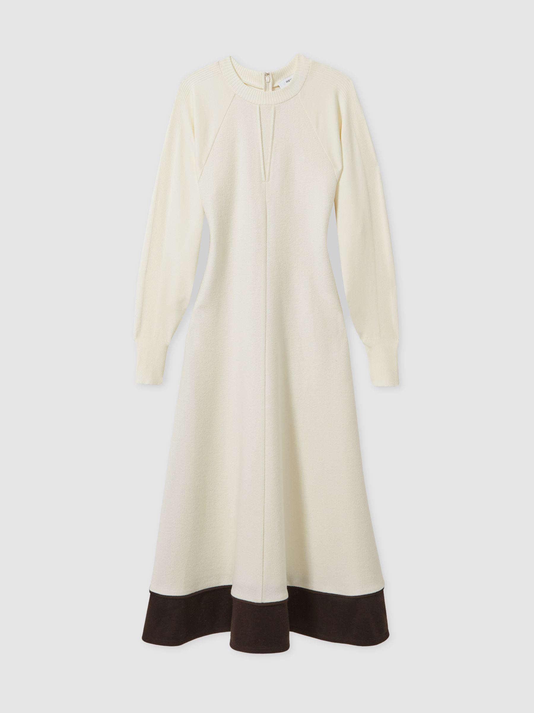 Wool-Blend Hybrid Knitted Midi Dress in Ivory