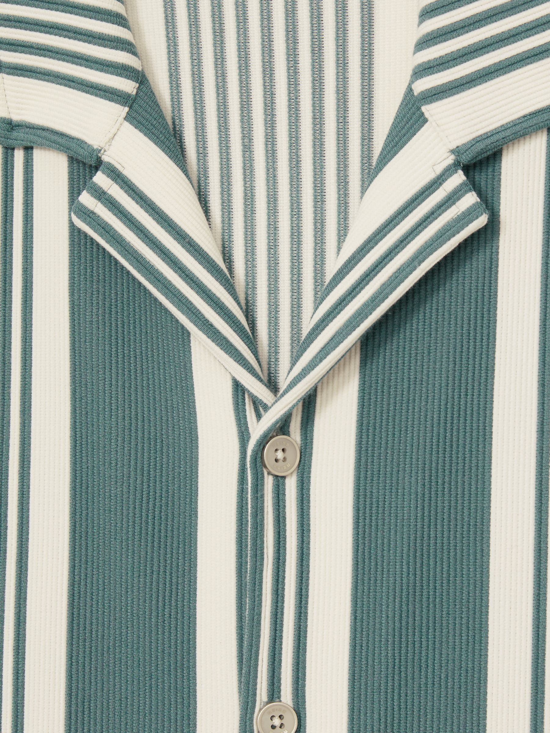 Stripe Ribbed Cuban Collar Shirt in Sage/White