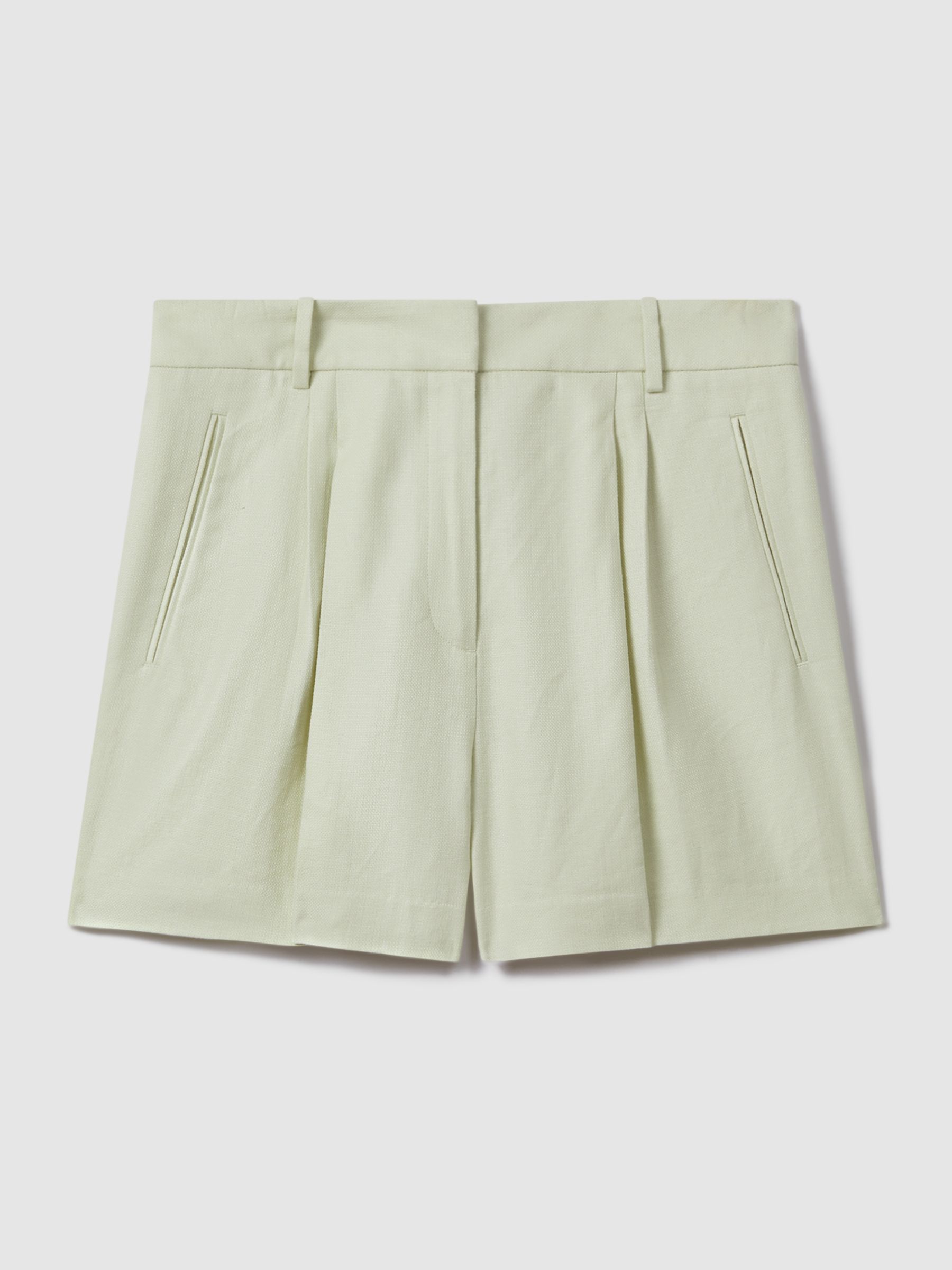 Front Pleat Linen Blend Suit Shorts in Mint