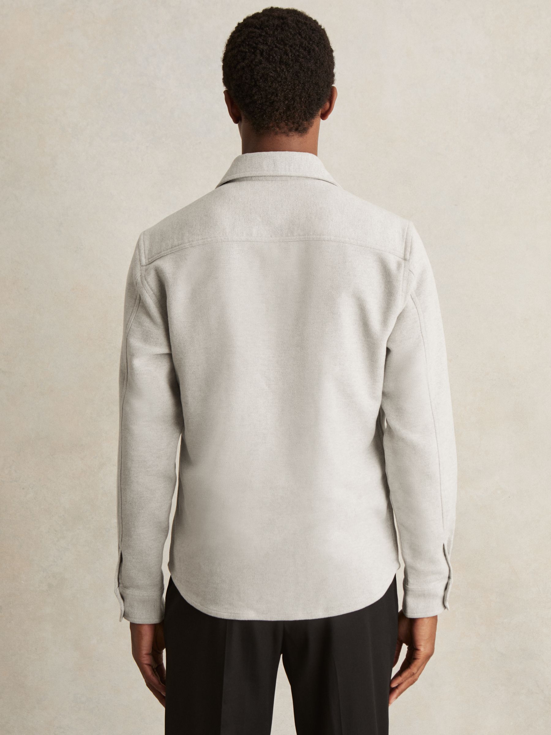 Moleskin-Cotton Twin-Pocket Overshirt in Soft Grey Melange