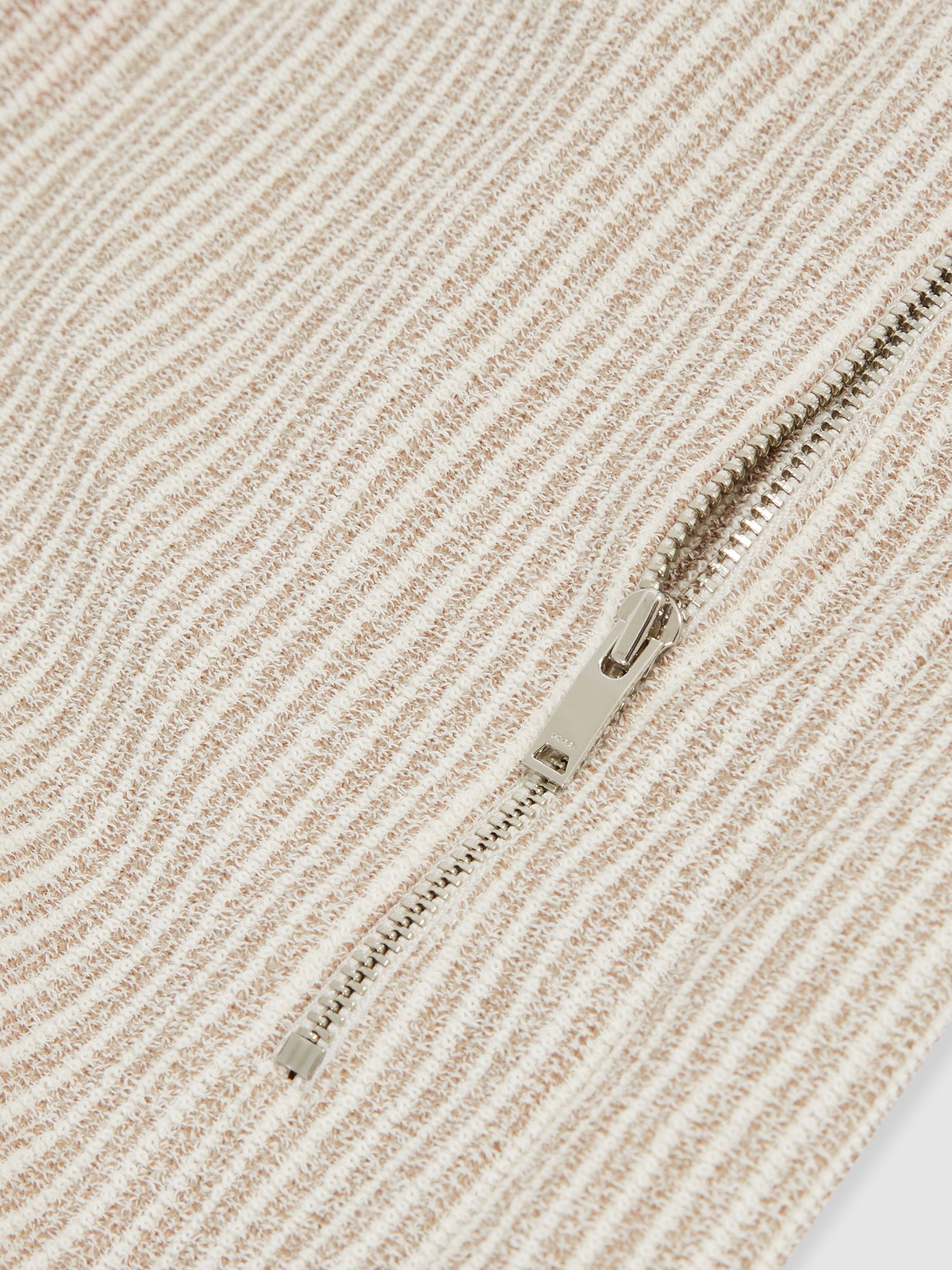 Cotton-Blend Stripe Drawstring Shorts in Ecru/Taupe Brown