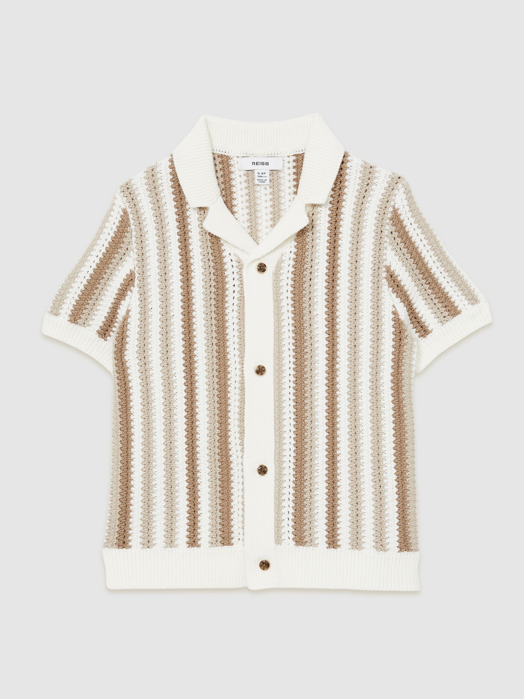 3-9 yrs Cotton Crochet Stripe Cuban Shirt in Natural