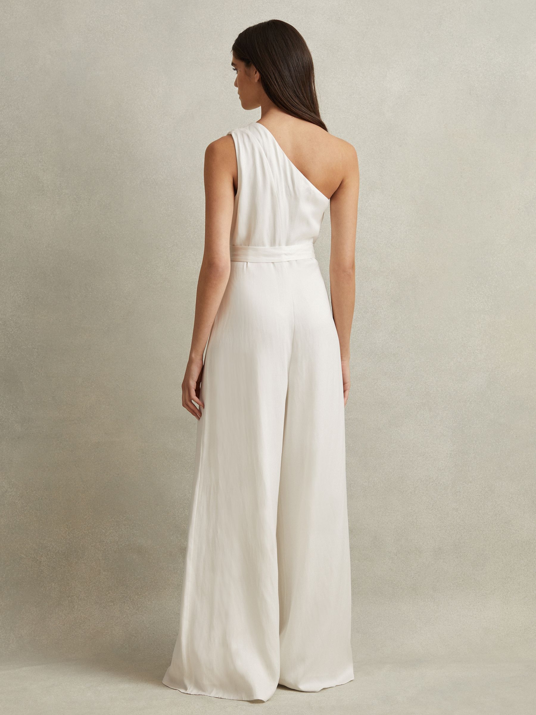 One-Shoulder Belted Jumpsuit in Ivory