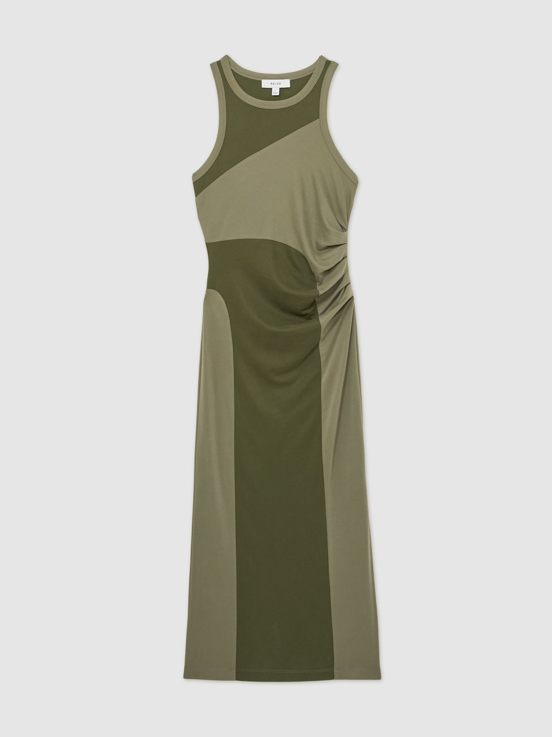 Colourblock Jersey Bodycon Dress in Khaki
