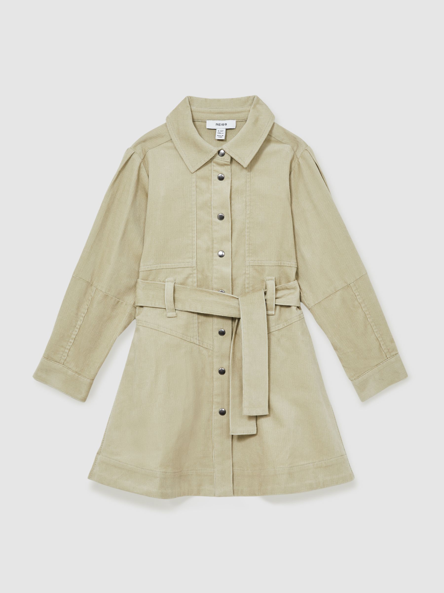 13-14 yrs Corduroy Belted Long-Sleeve Dress in Camel