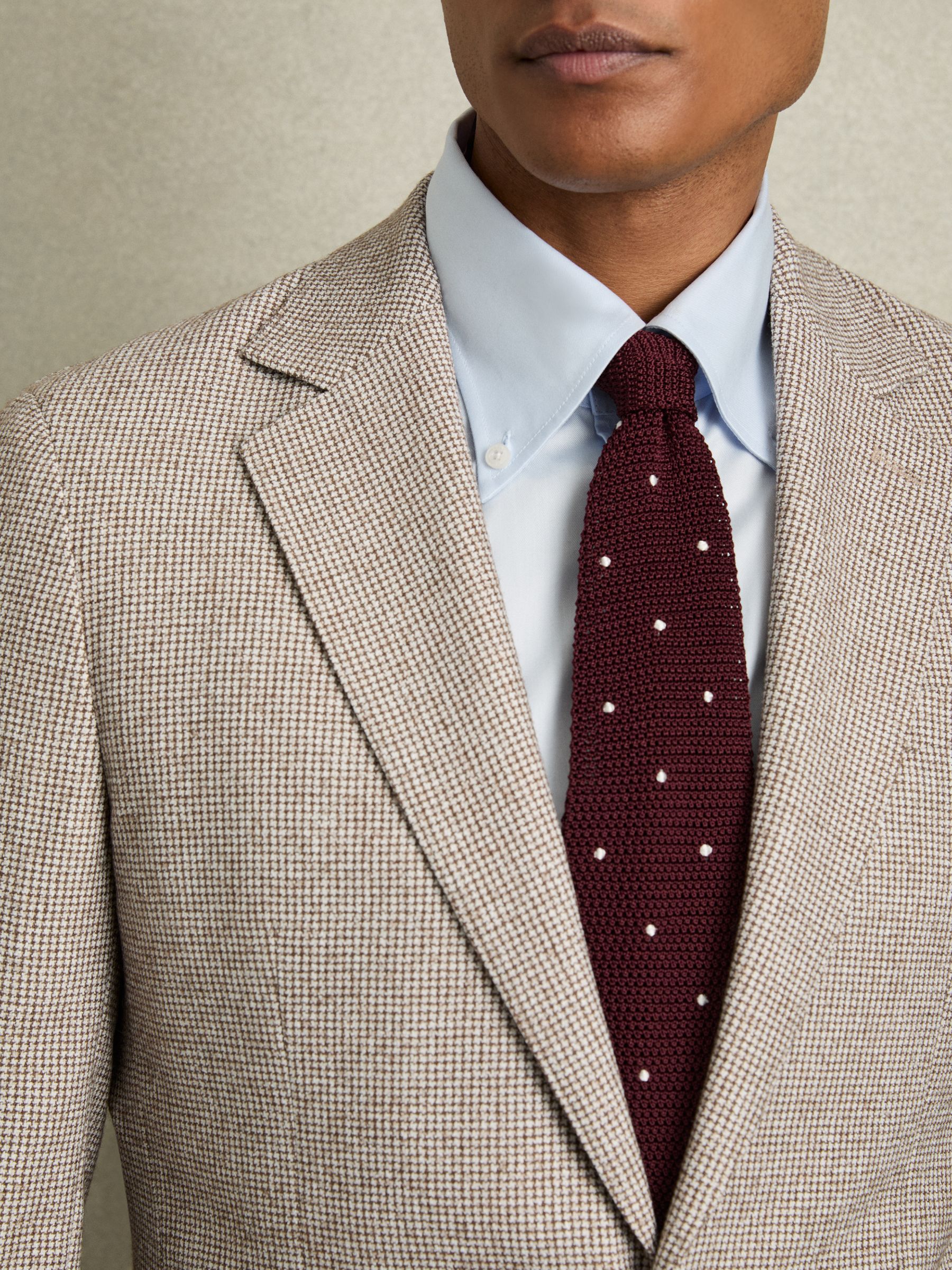 Silk Knitted Pin-Dot Tie in Burgundy