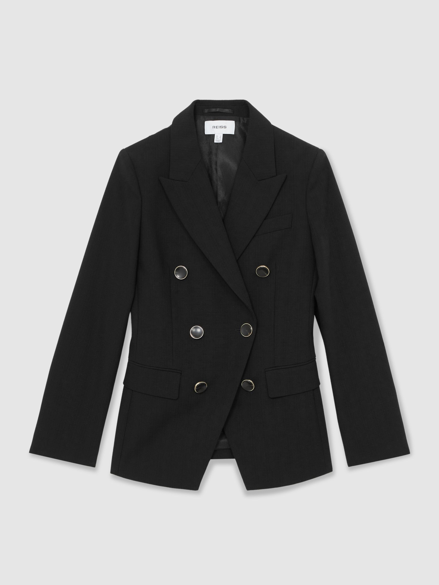 Petite Wool-Blend Double-Breasted Blazer in Black