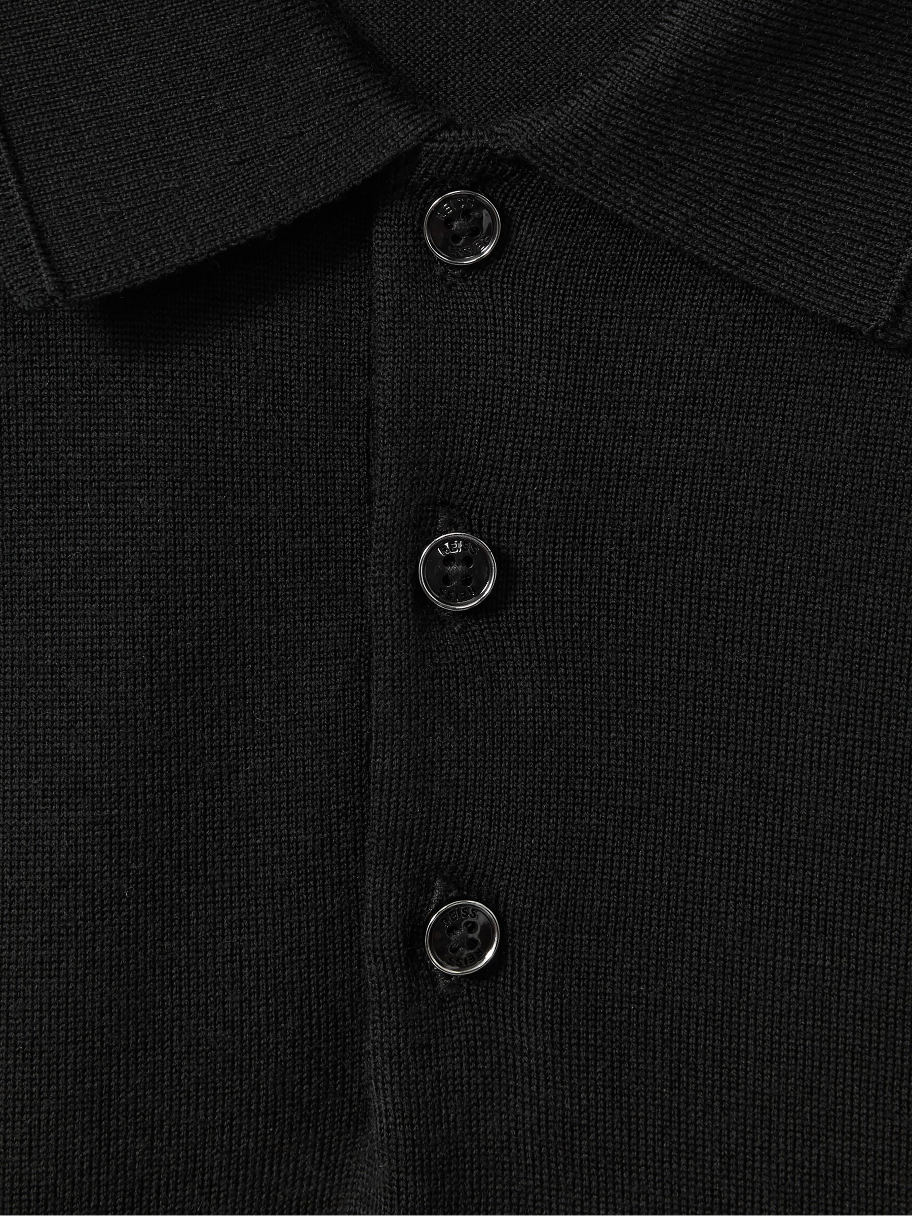 Merino Wool Short-Sleeve Polo Shirt in Black
