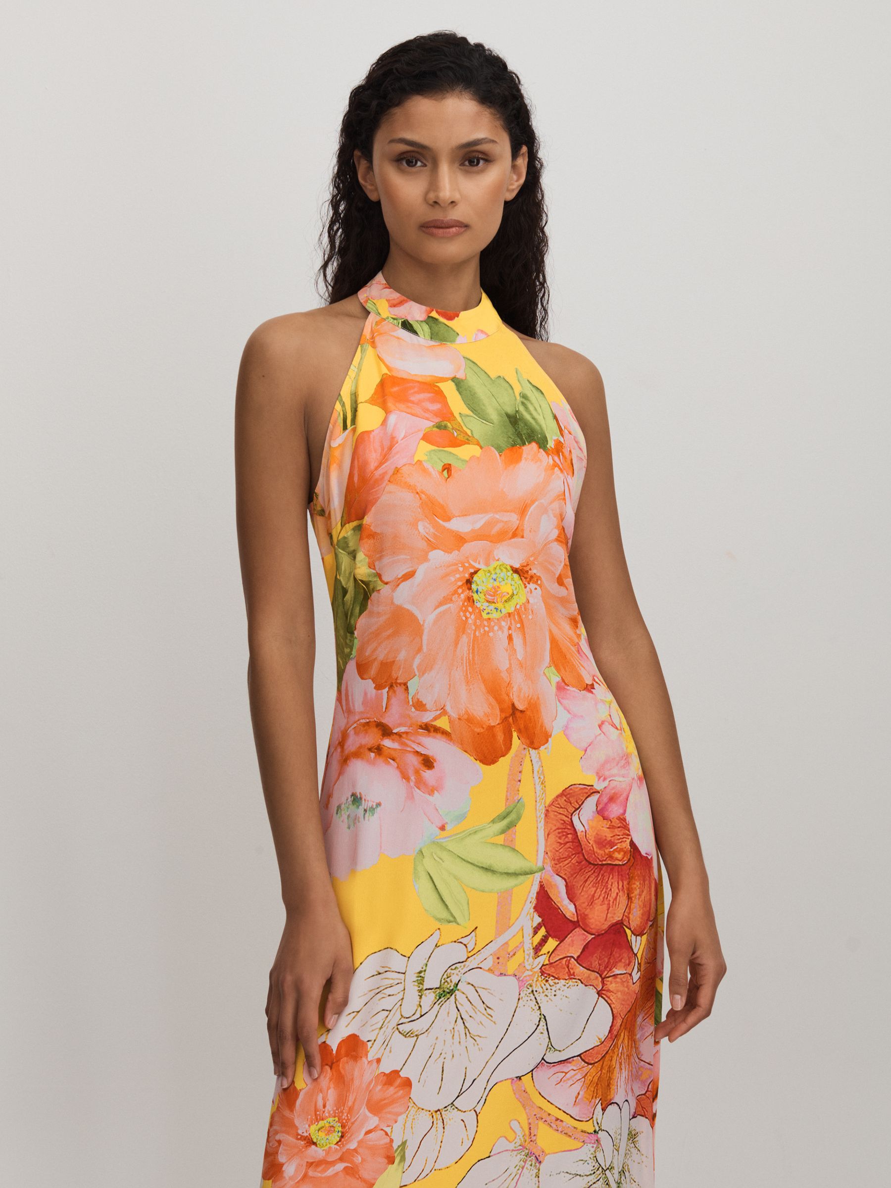 Raishma Silk Halter Neck Midi Dress in Pale Yellow