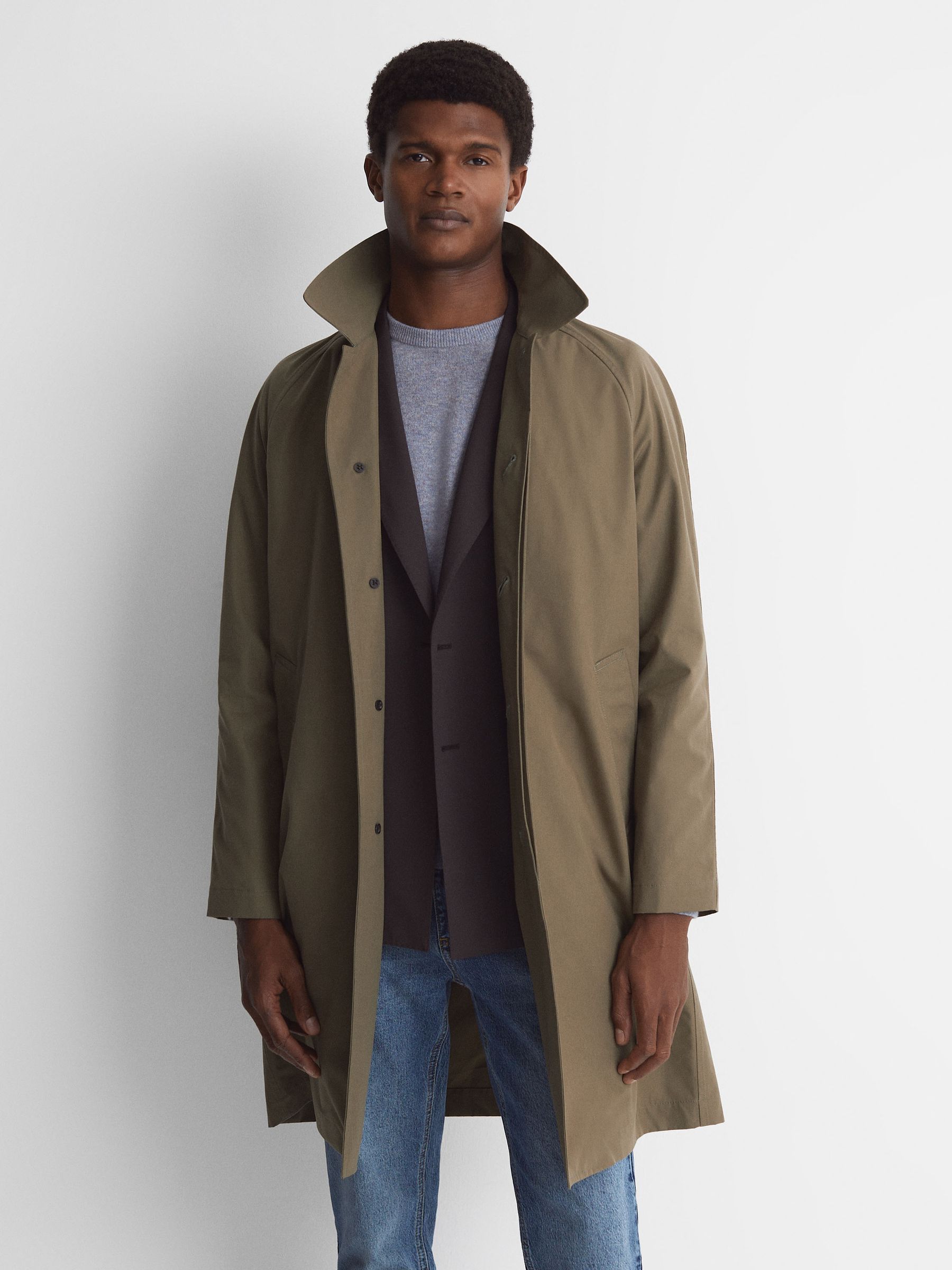 Private White Mid-Length Trench Coat in Sage