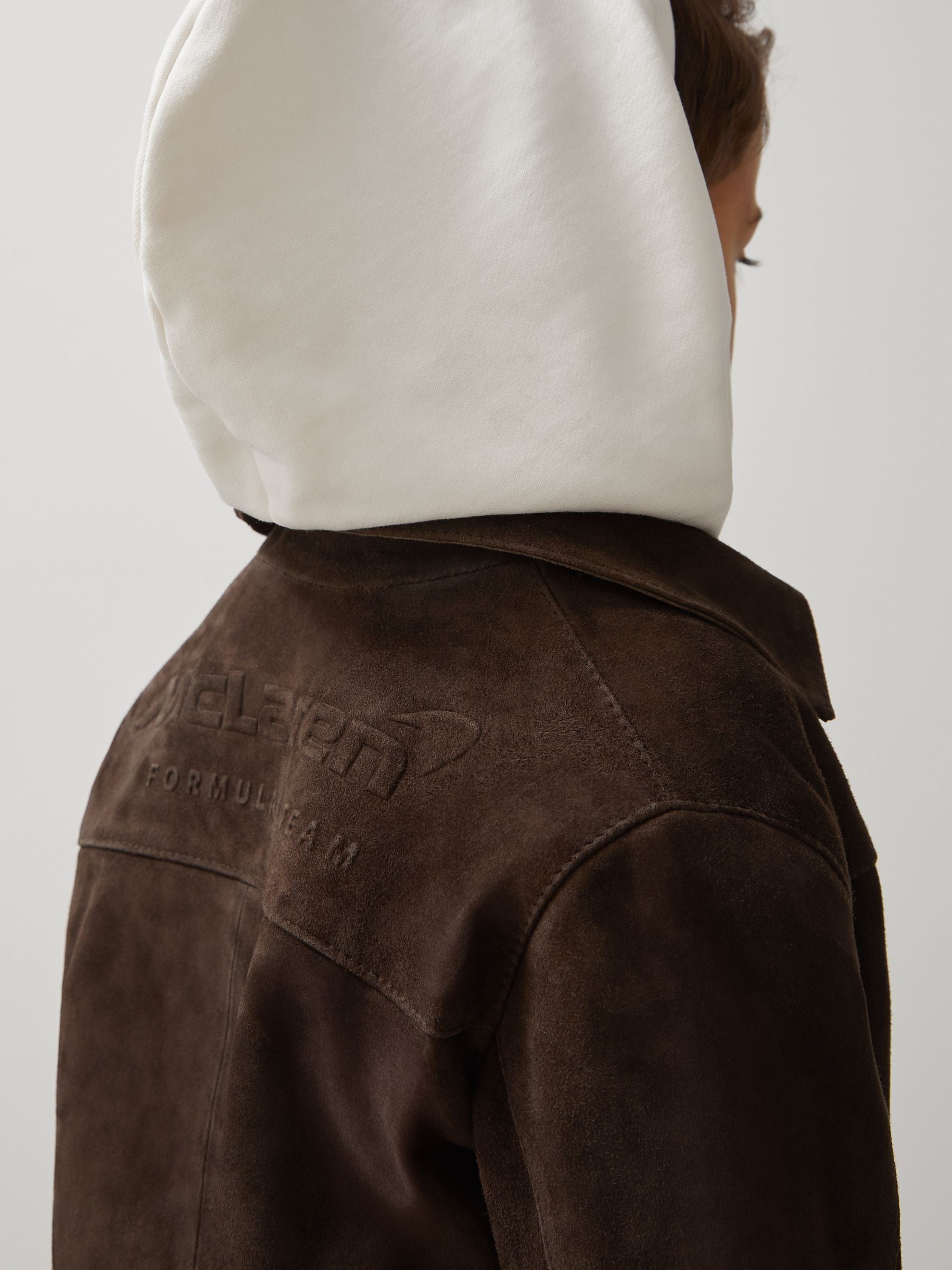 9-13 yrs Unisex Fit McLaren F1 Team Suede Bomber Jacket in Distressed Brown