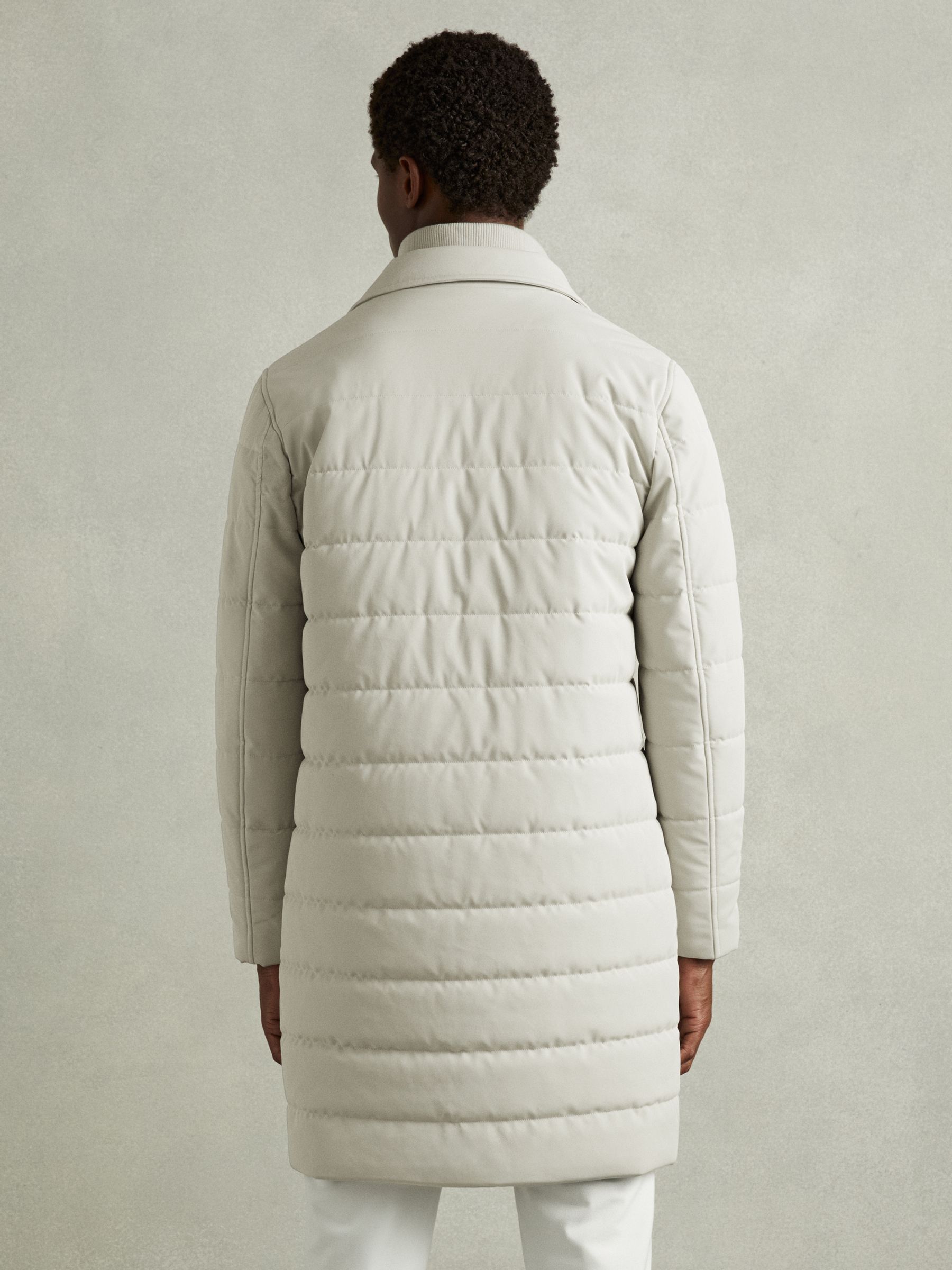 Longline Quilted-Shell Coat with Inner Gilet in Stone