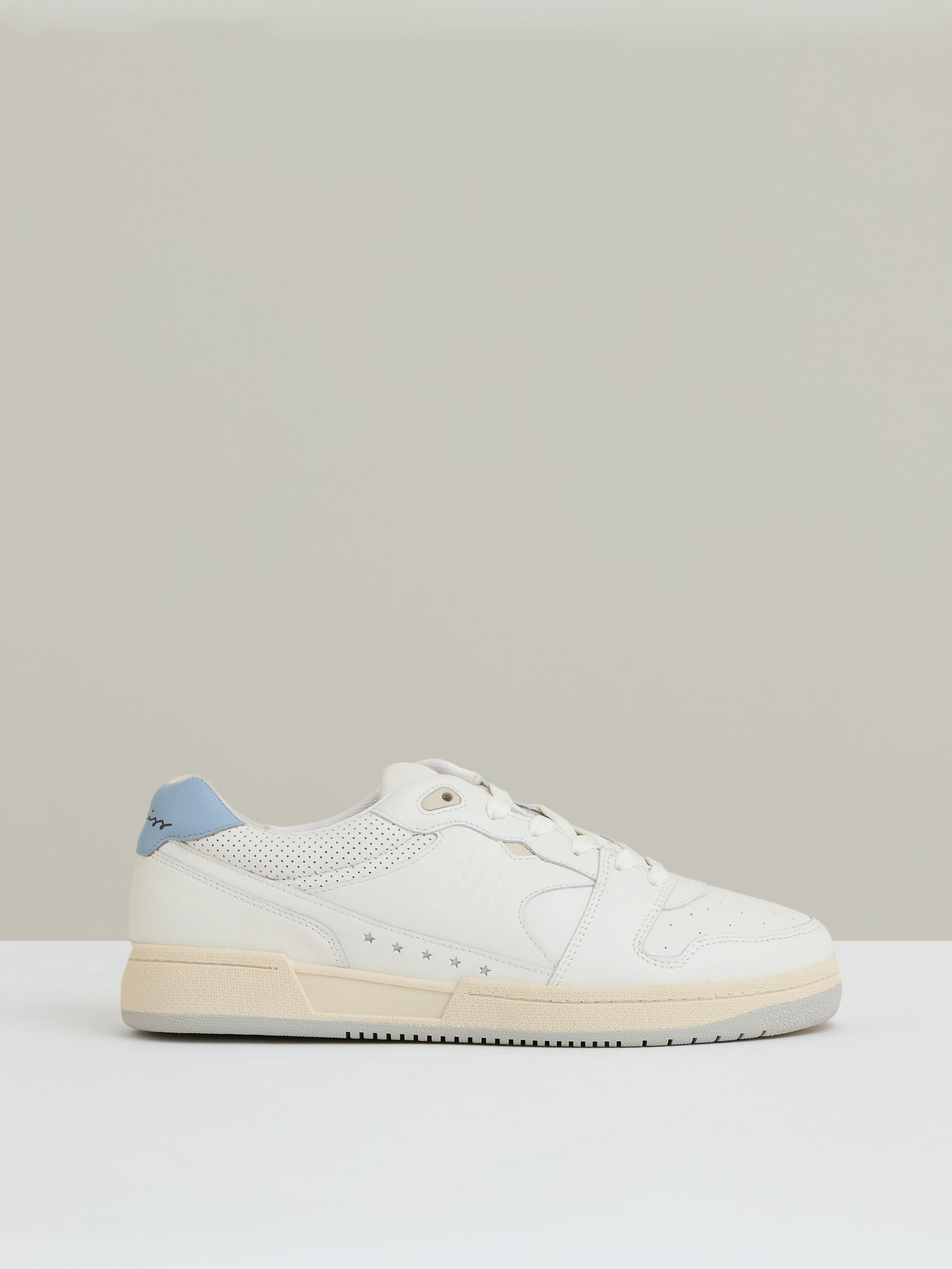 Leather Low Top Trainers in Off White/Soft Blue