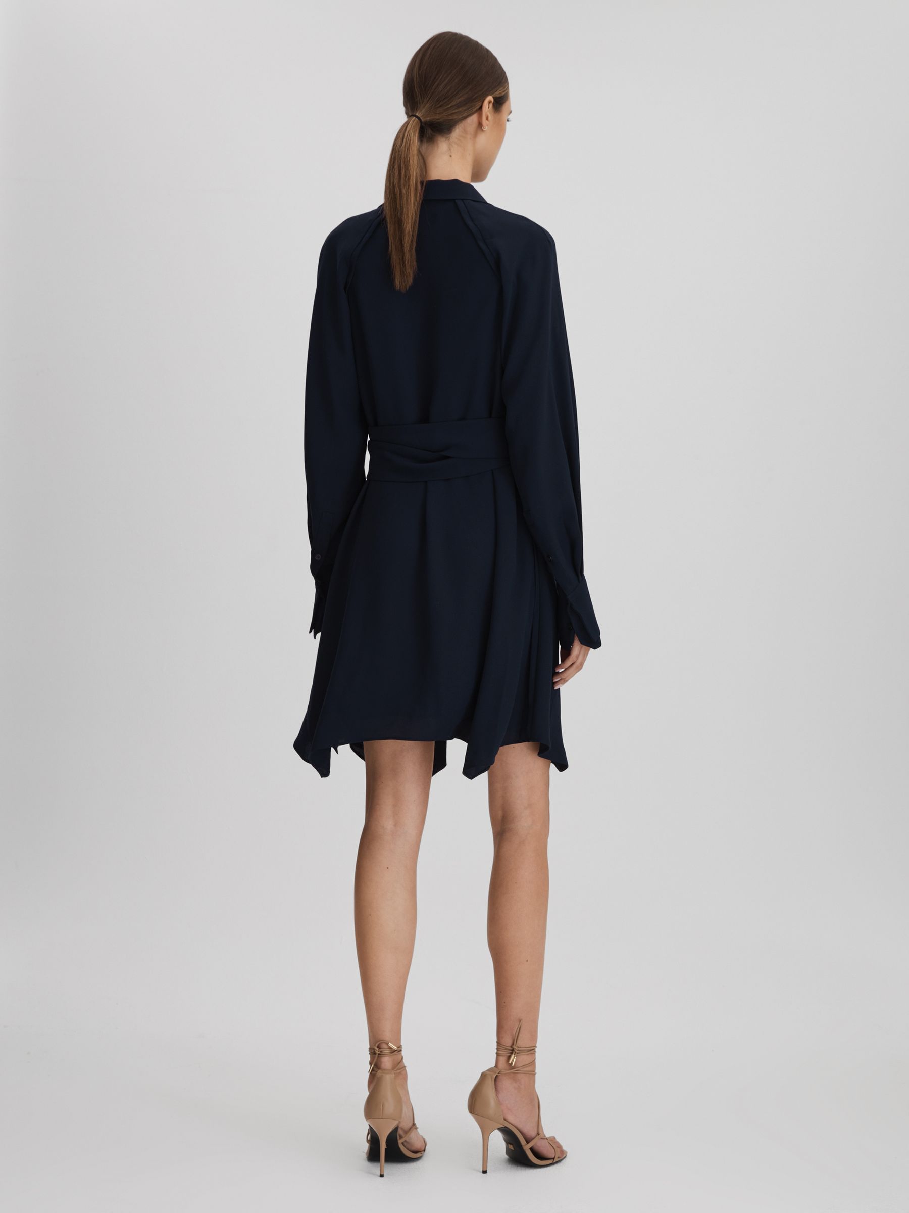 Tie Neck Zip Front Mini Dress in Navy