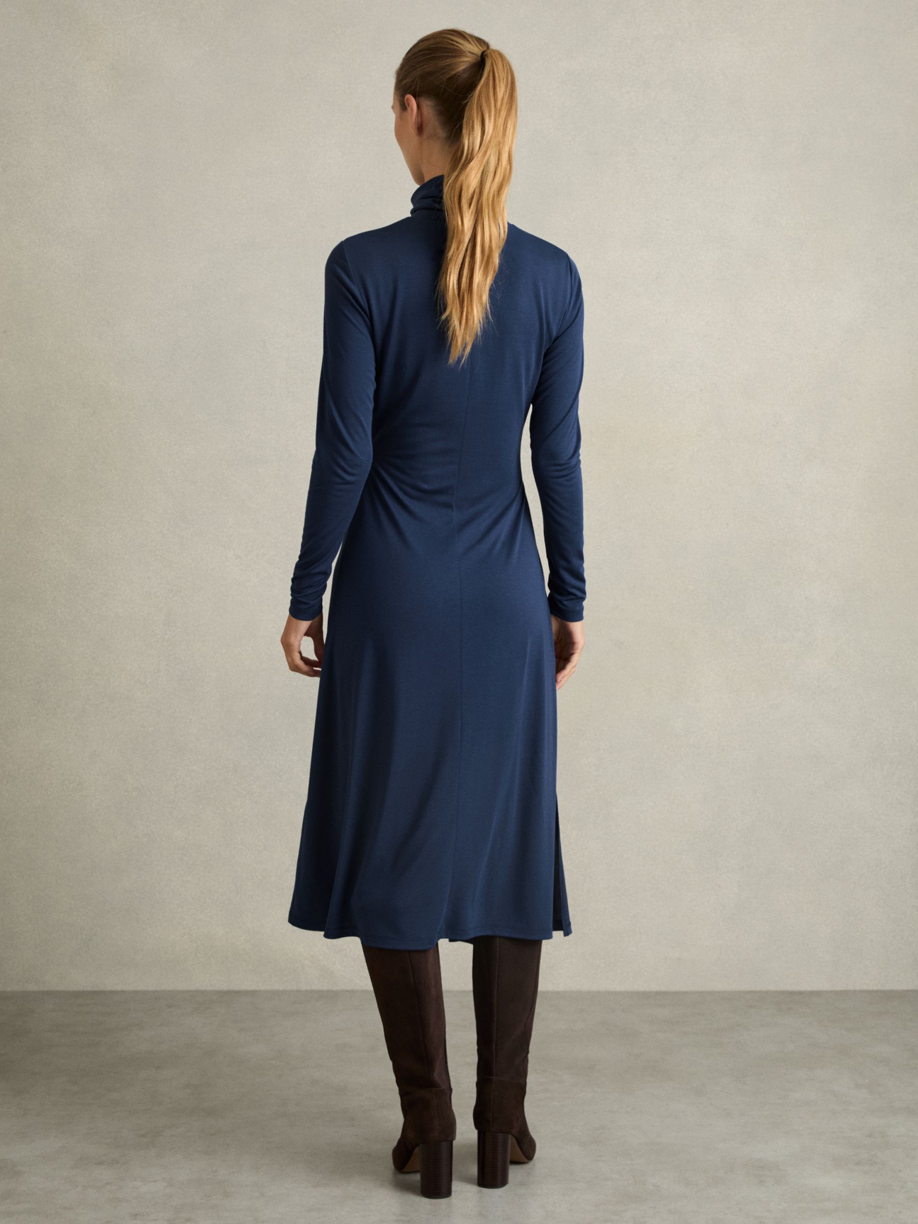 Draped Jersey Midi Dress in Blue