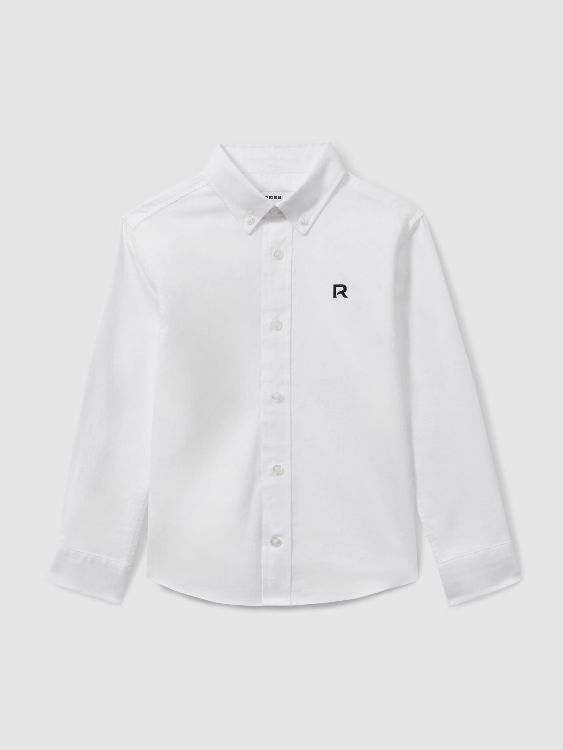 3-9 yrs Cotton-Oxford Embroidered Button-down Shirt in White/Navy