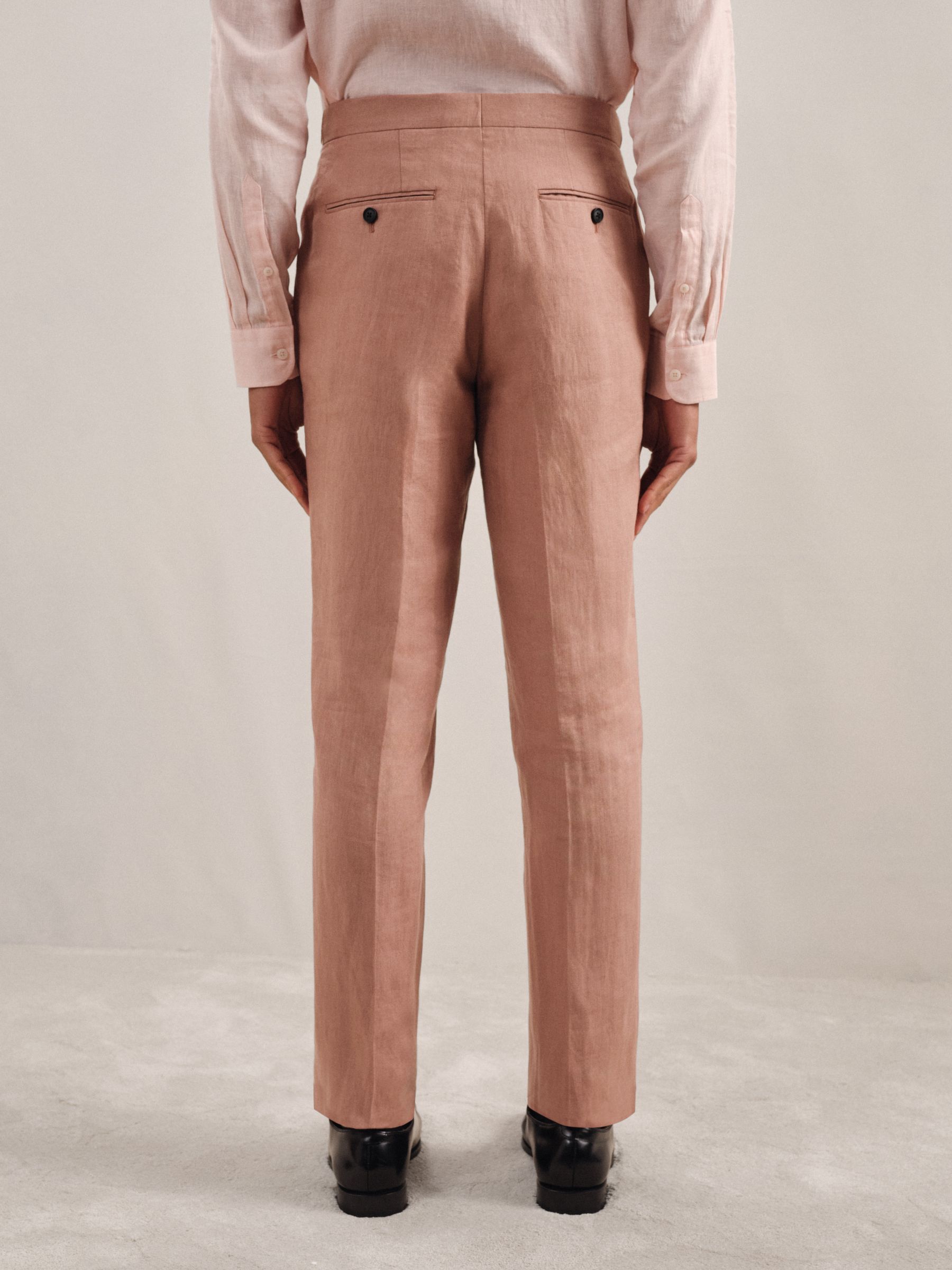 Slim Fit Linen Trousers in Rose Pink