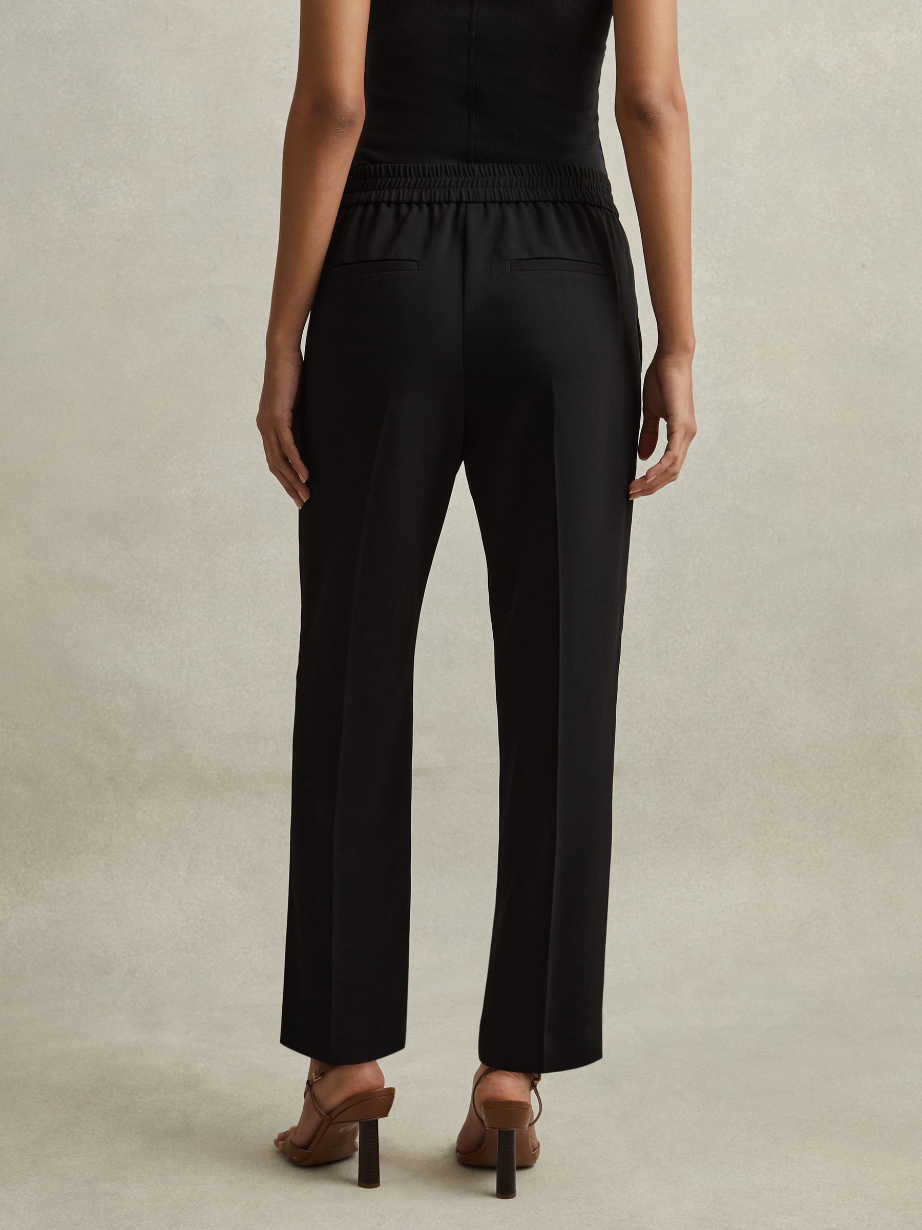 Elasticated Side Stripe Tapered Trousers in Black