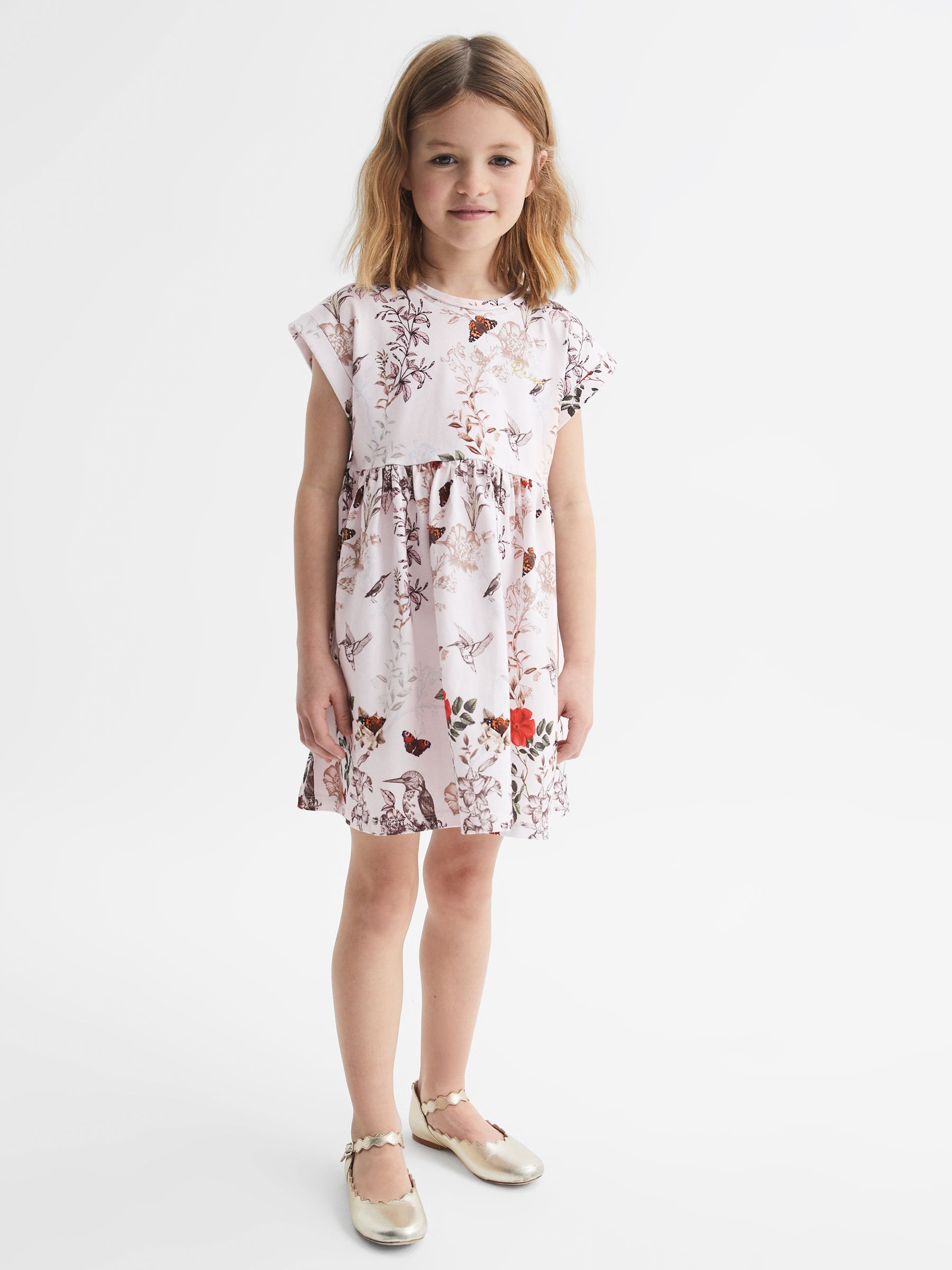 4-9 yrs Floral Print Jersey Dress in Pale Pink