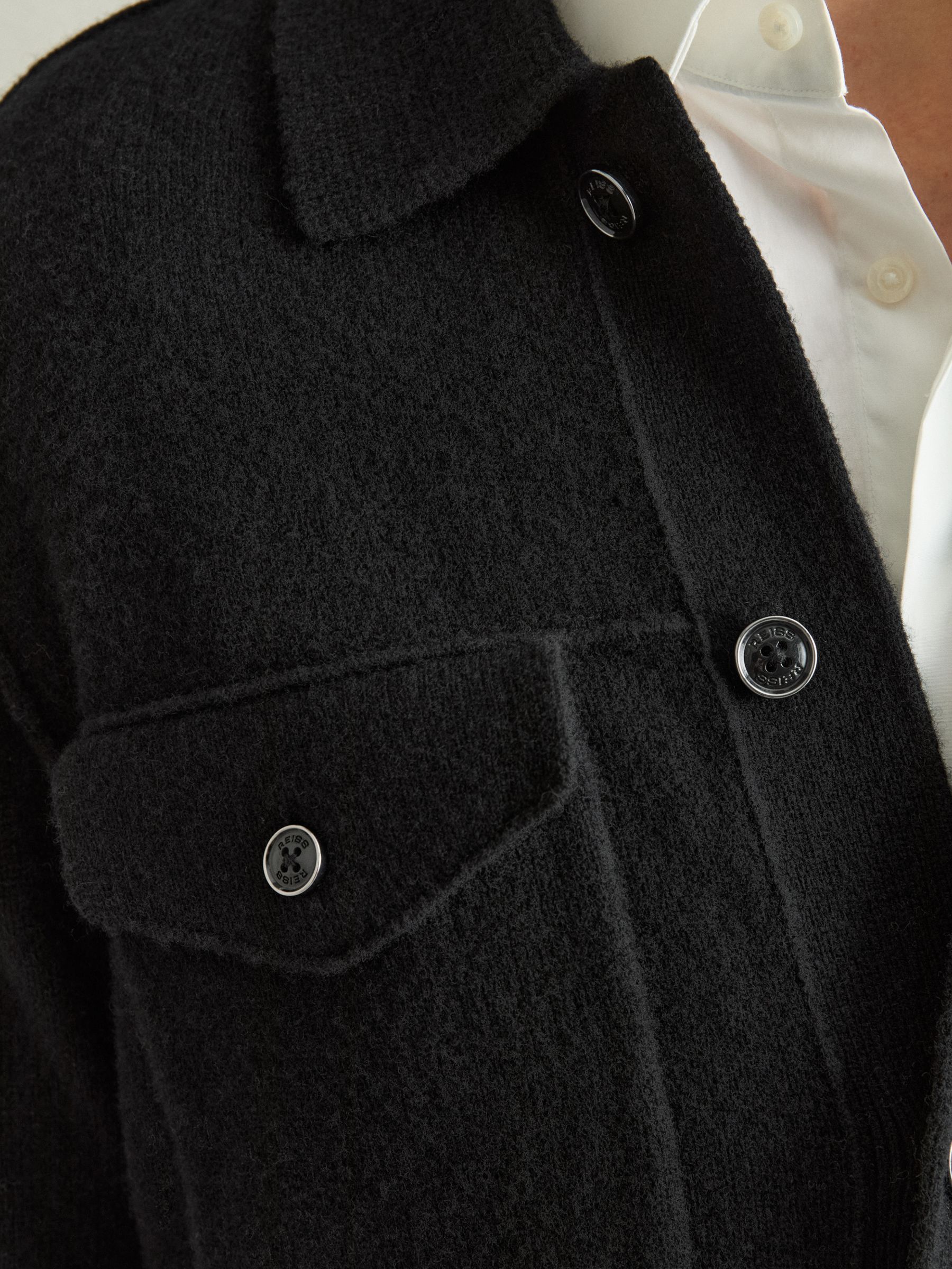 Wool Button Through Knitted Jacket in Black