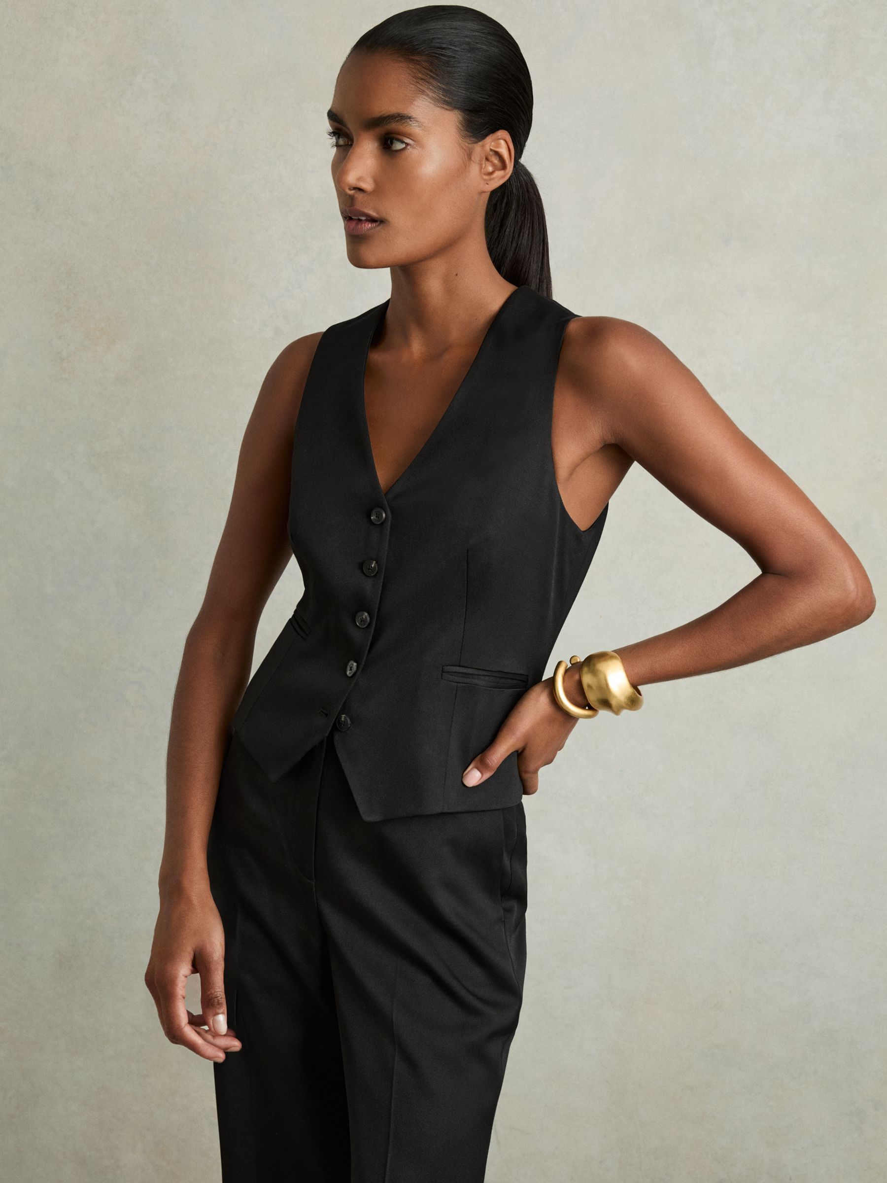 Single-Breasted Tailored Waistcoat in Black