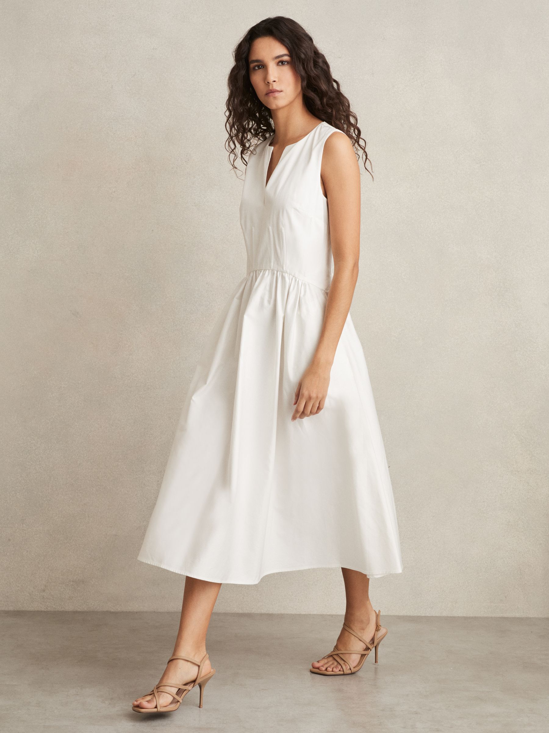 100% Cotton Corset Midi Dress in Ivory