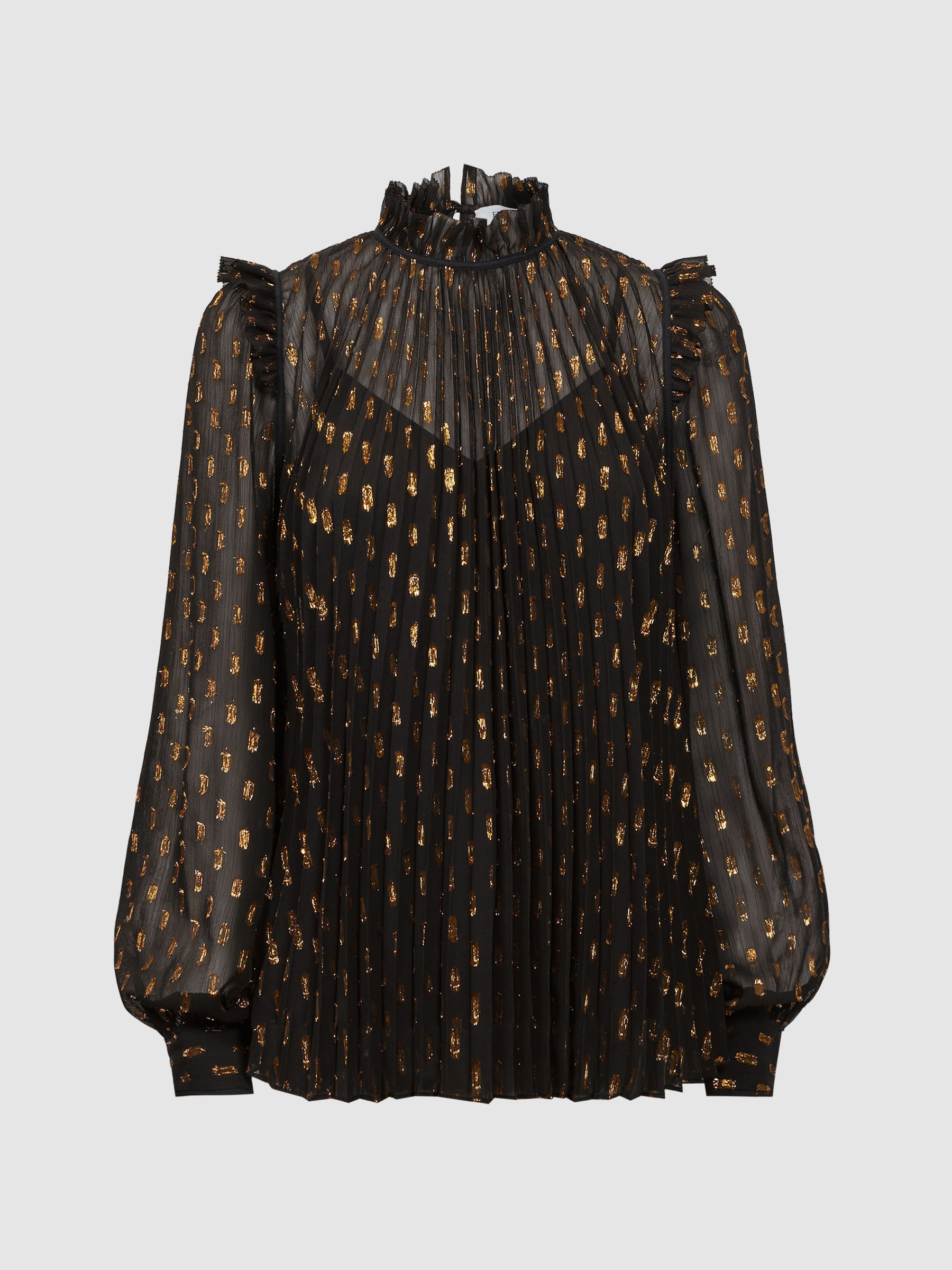 Florere Sheer Ruffle Blouse in Chocolate