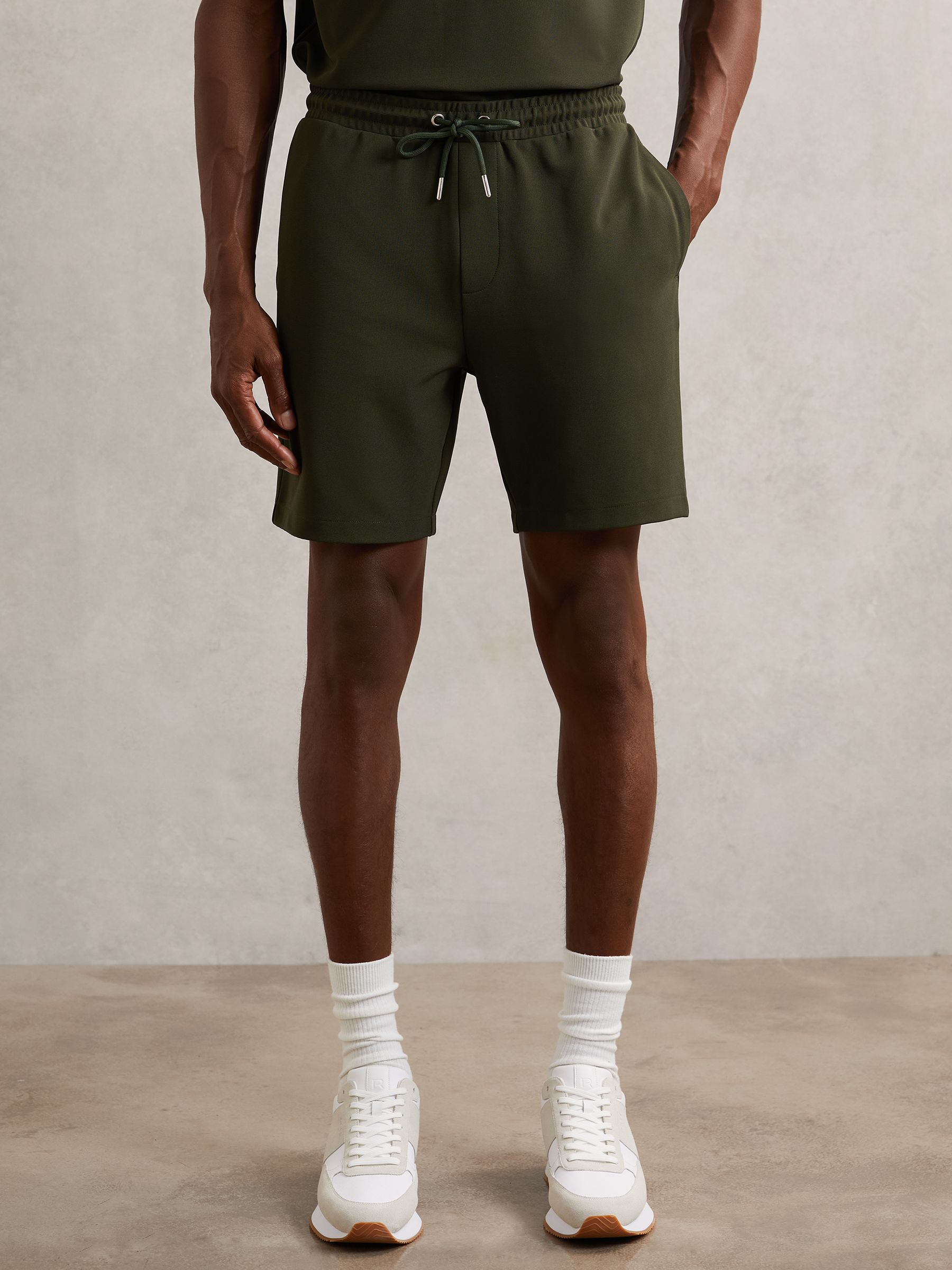 Textured Drawstring Shorts in Green
