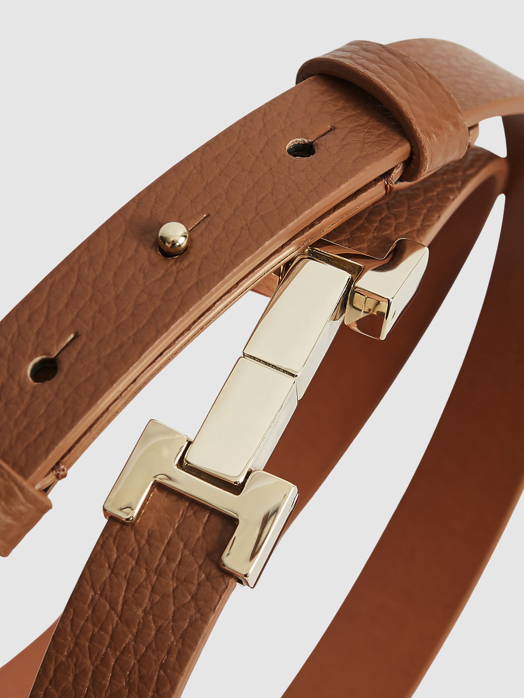 Leather Square Hinge Belt in Tan