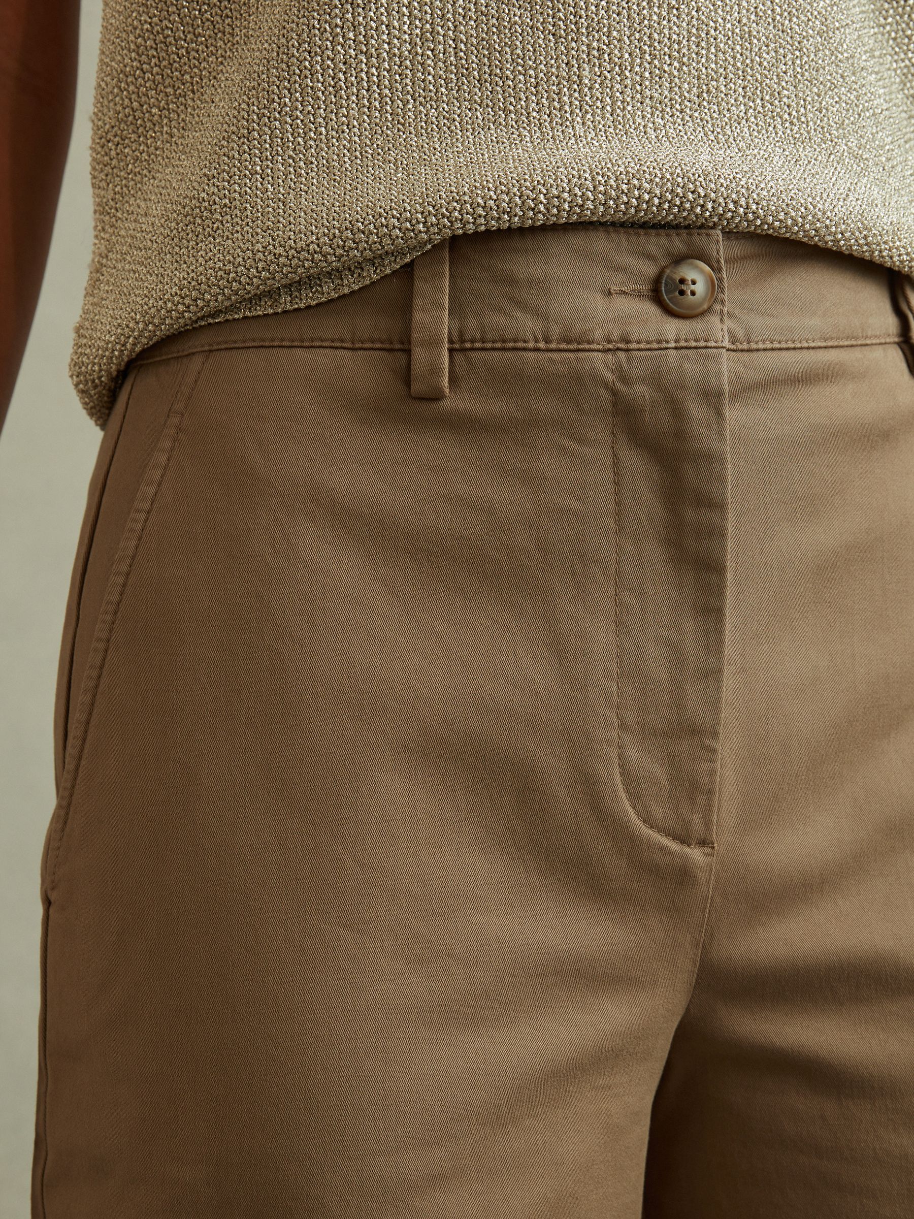 Cotton Blend Wide Leg Trousers in Dark Camel