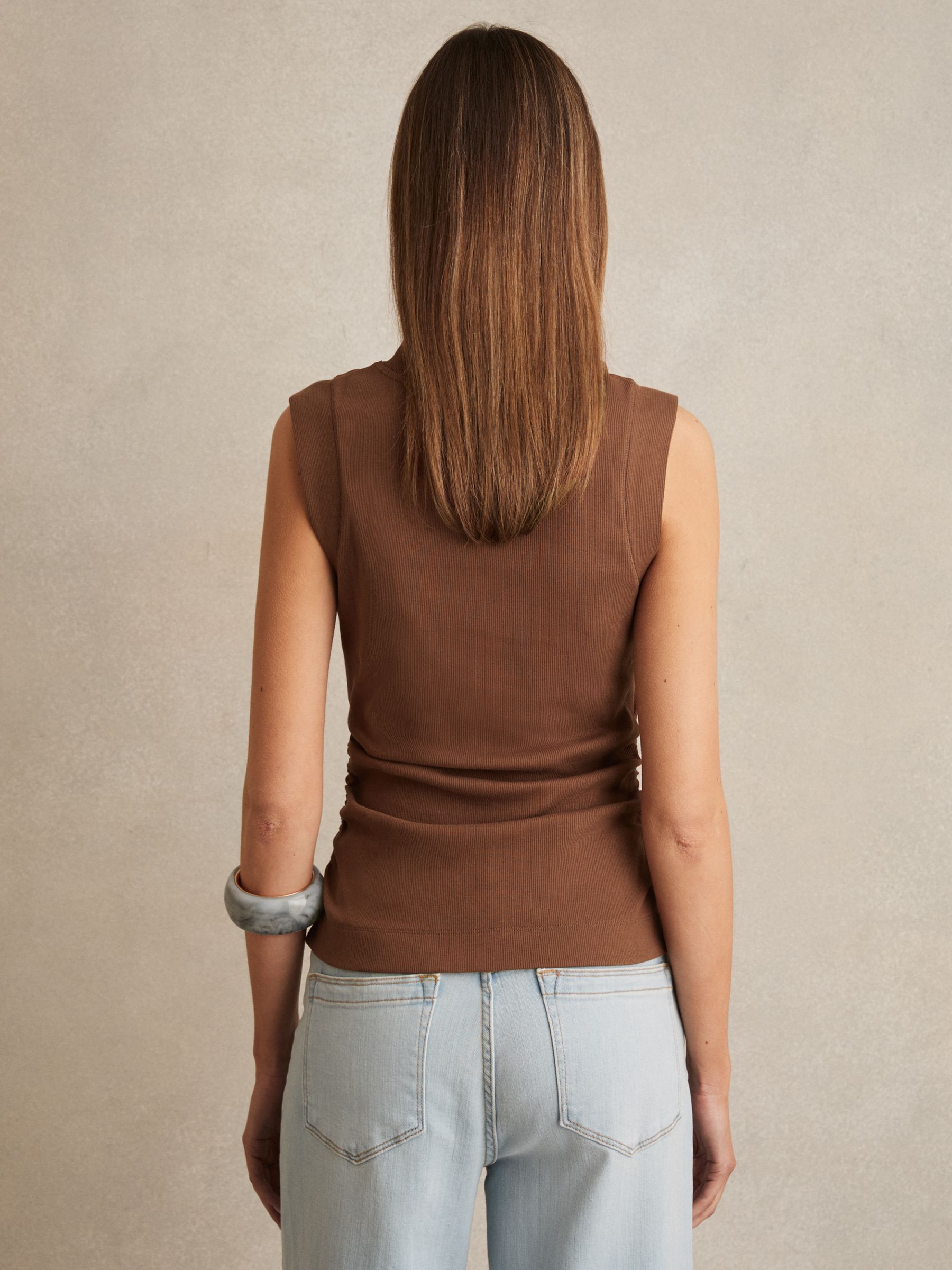 Ribbed Ruched Waist Vest in Toffee Brown