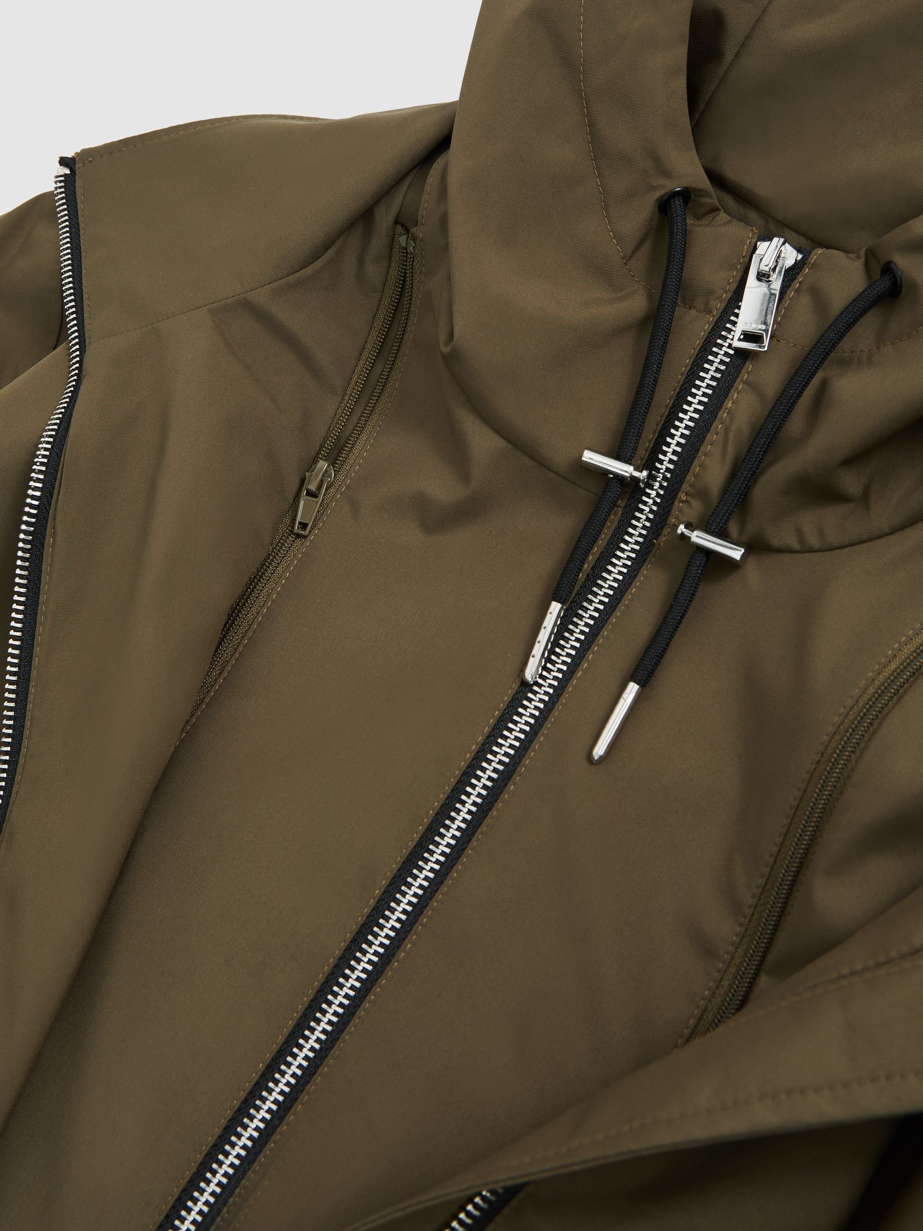 Removable-Hood Parka Rain Coat in Khaki