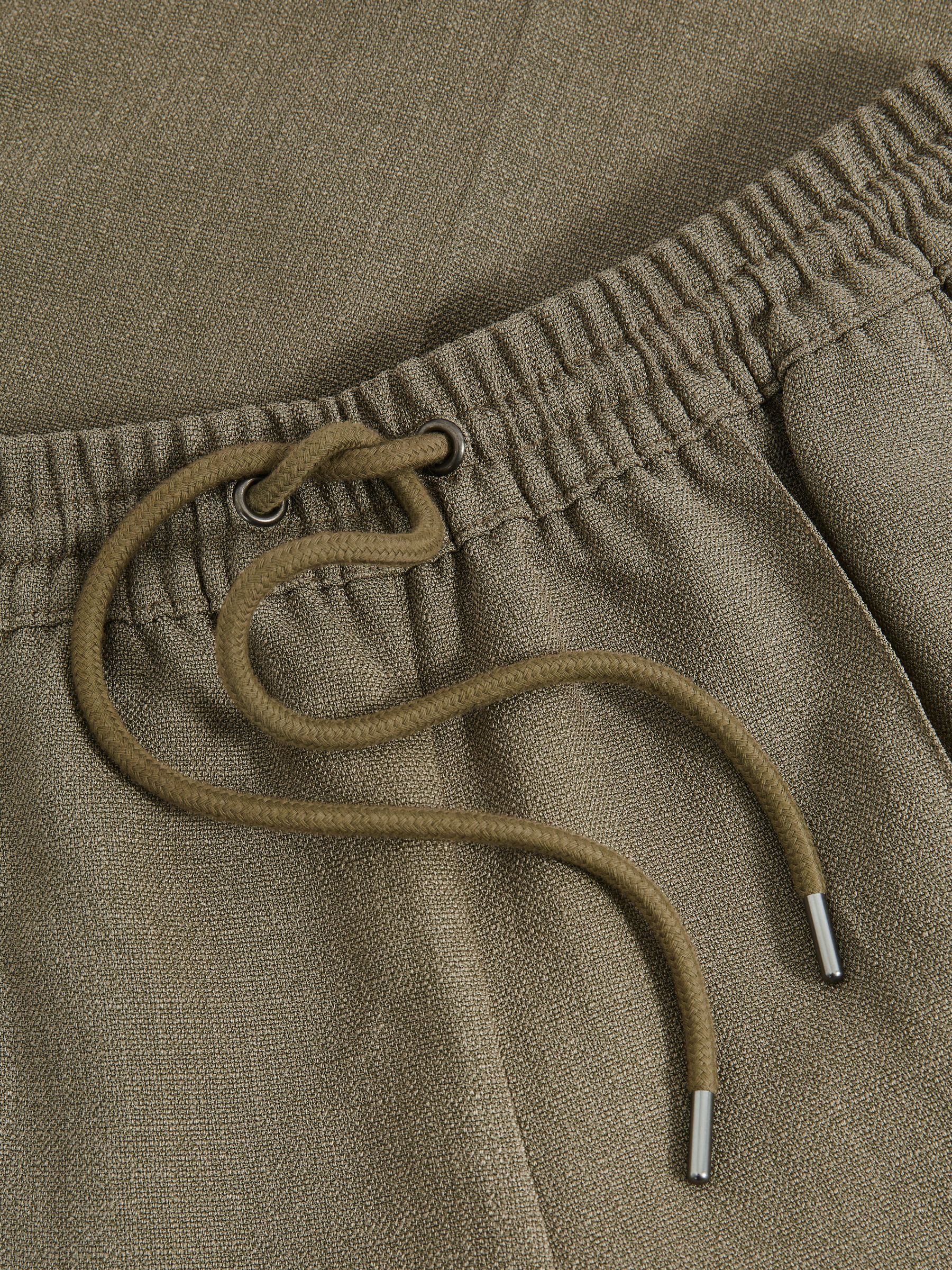 Petite Wide-Leg Drawstring Trousers in Khaki