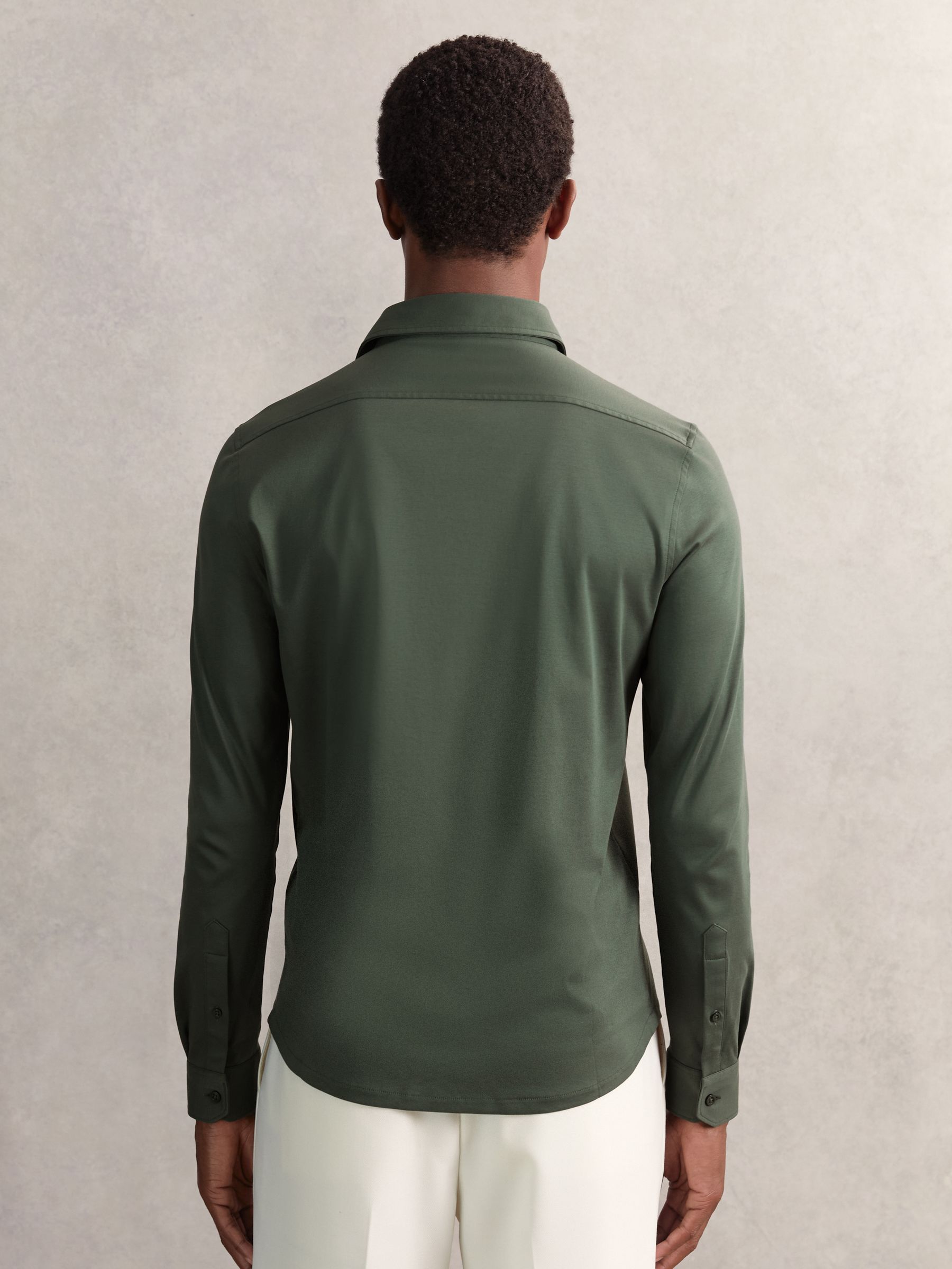 Air-Water Cotton Button-Through Shirt in Kale Green