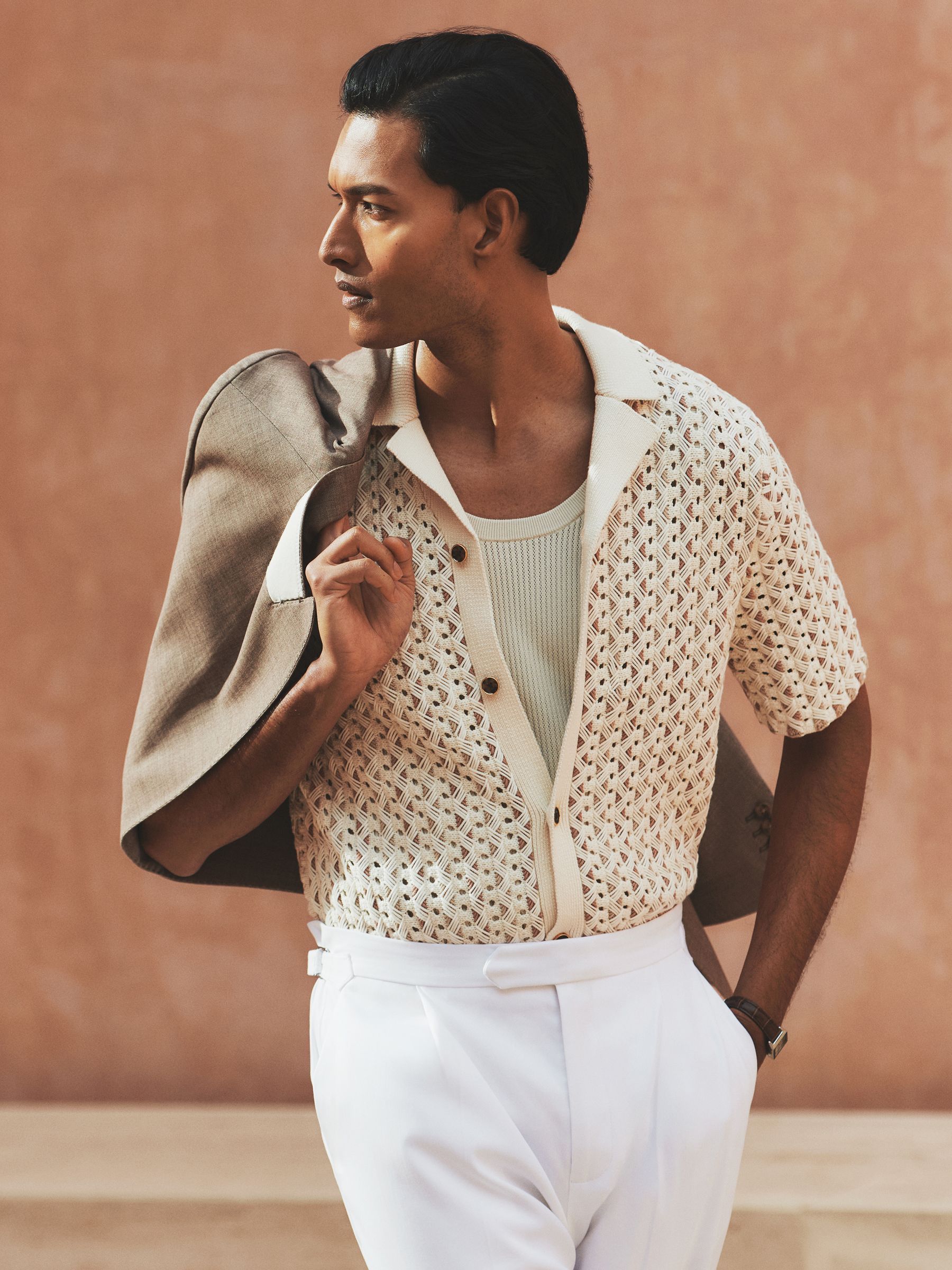 Textured-Knit Cuban-Collar Shirt in Natural