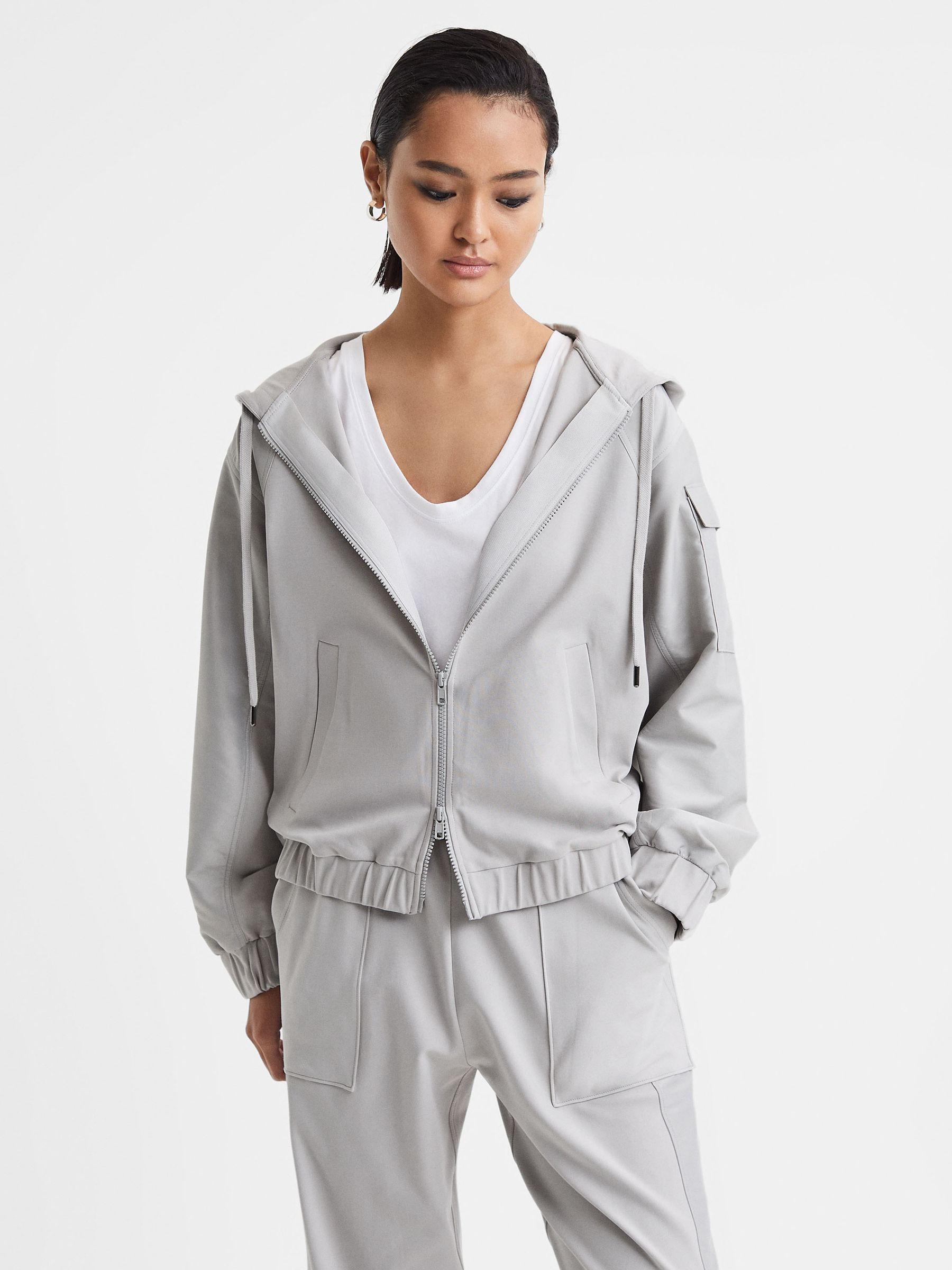 Cotton Blend Tracksuit Top in Grey
