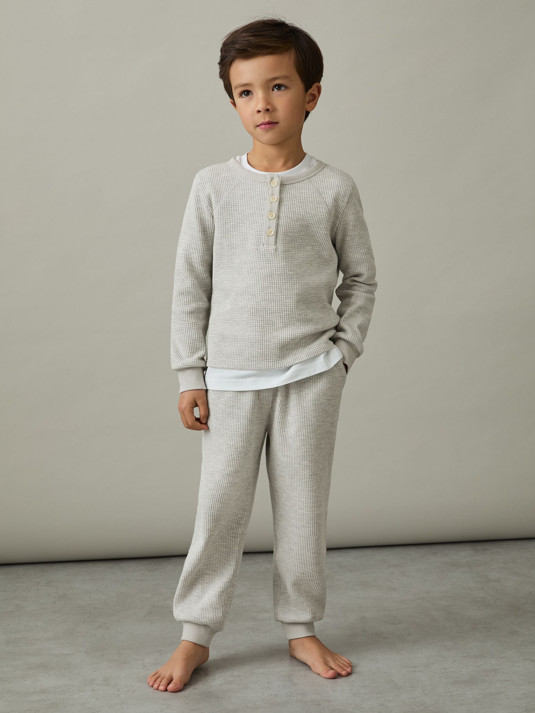 4-9 yrs Cotton-Blend Jersey Waffle Top And Trousers Set in Grey