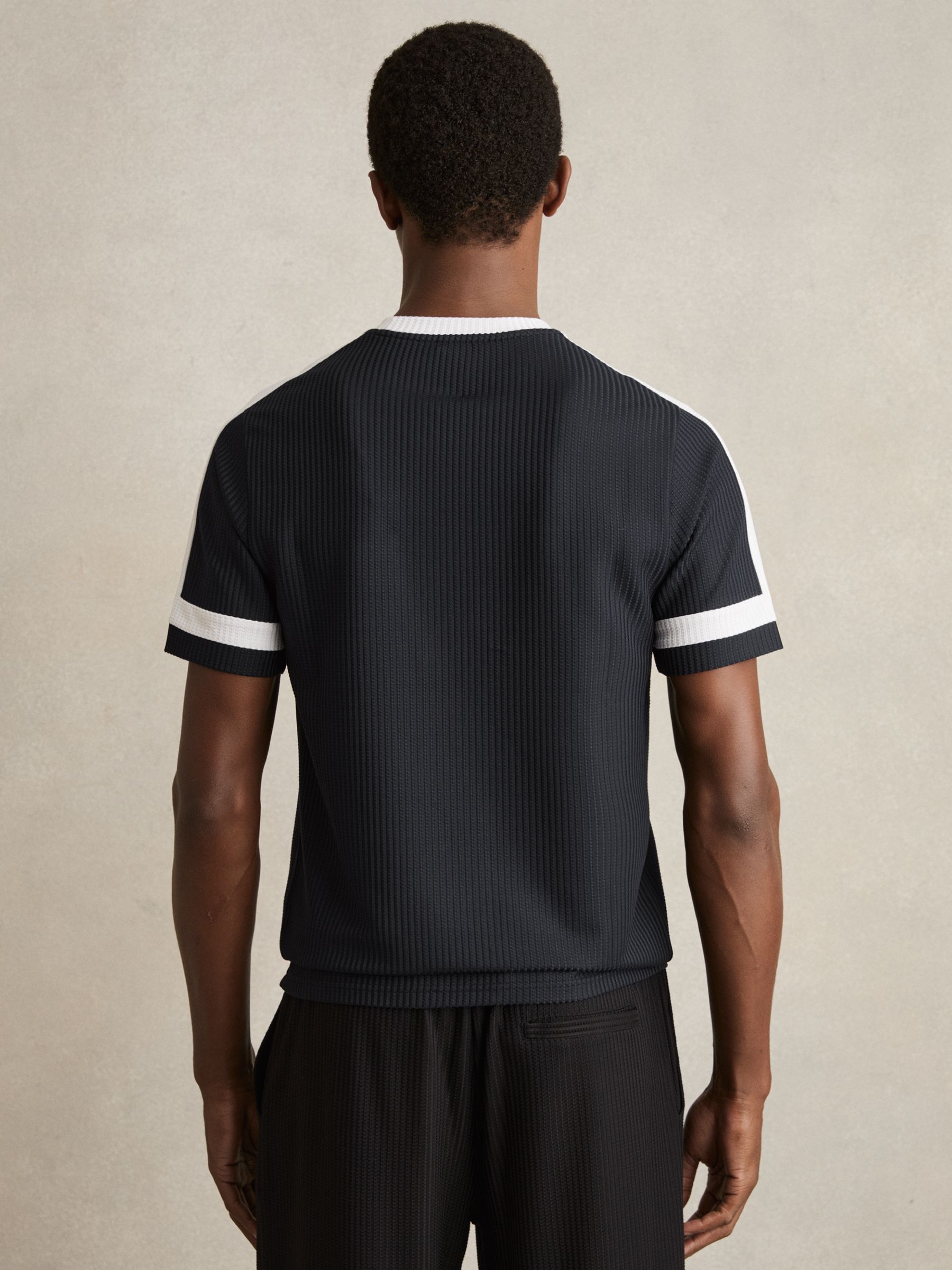 Oversized Textured T-Shirt in Navy/White