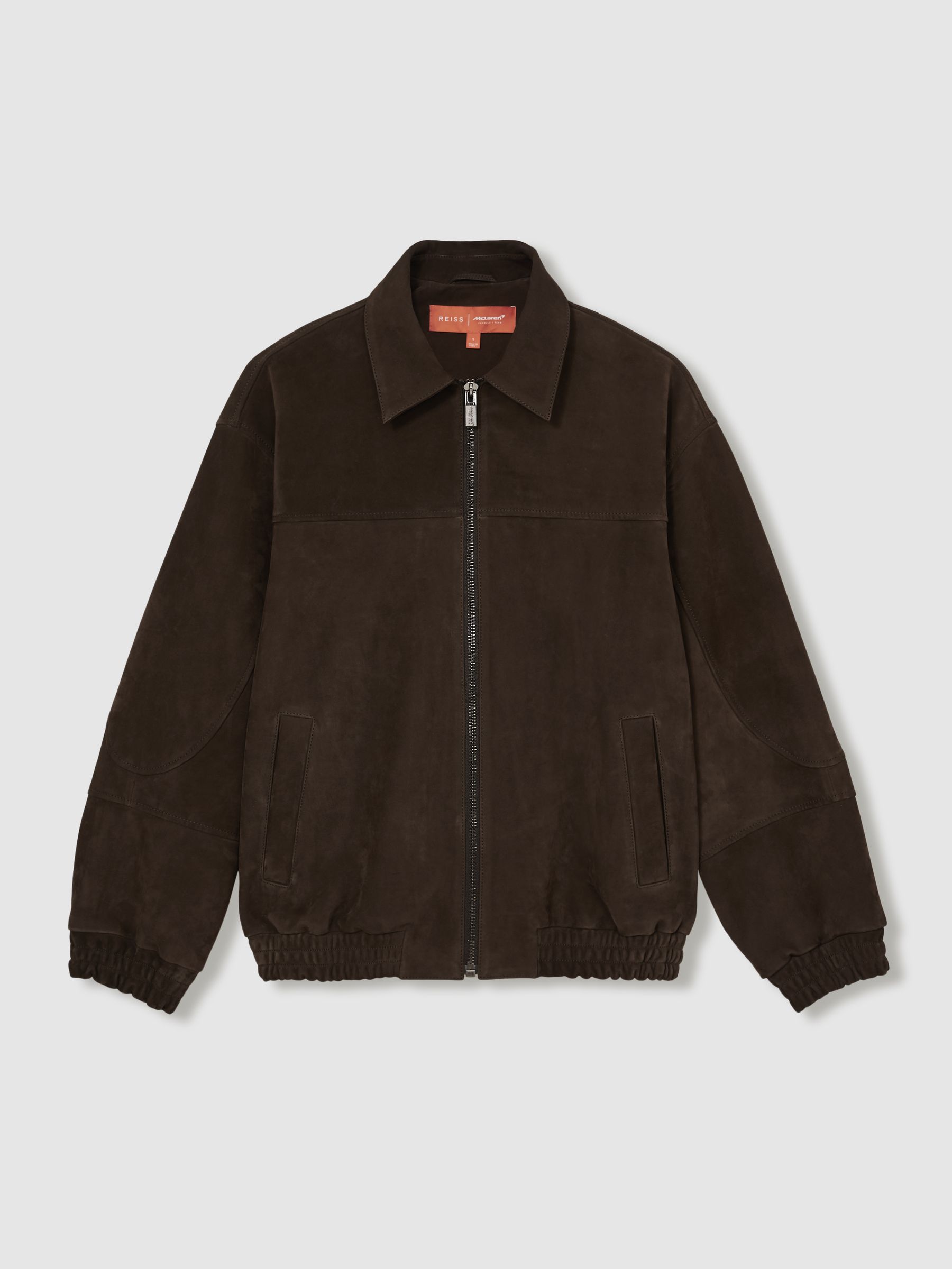 McLaren F1 Team Suede Bomber Jacket in Chocolate Brown