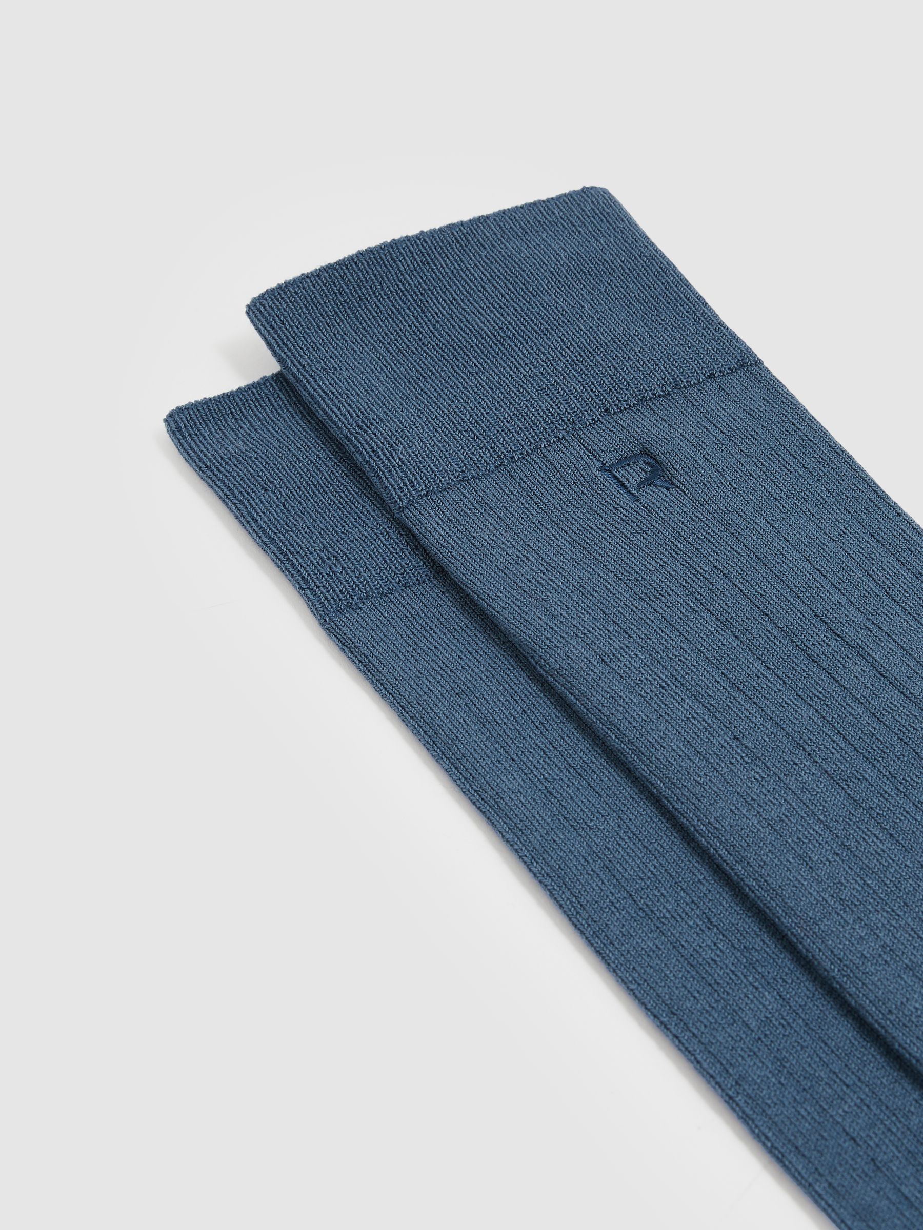 Cotton-Blend Logo-Embroidered Socks in Denim Blue