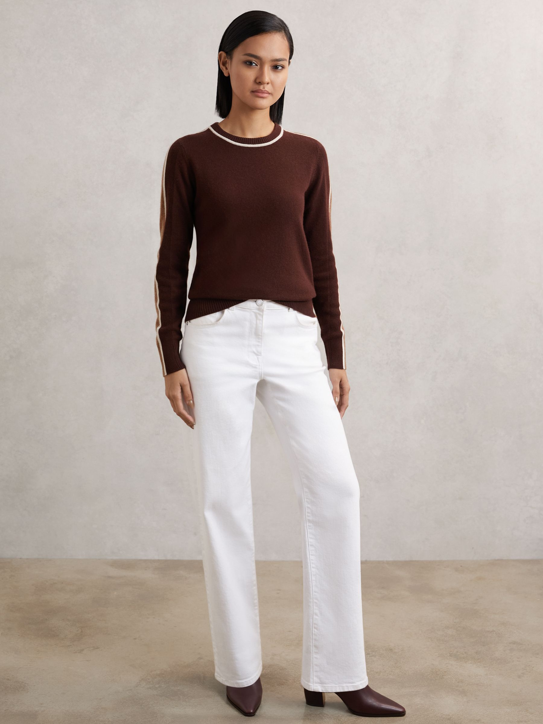 Wool-Blend Colour-Block Jumper With Cashmere in Burgundy/Tan