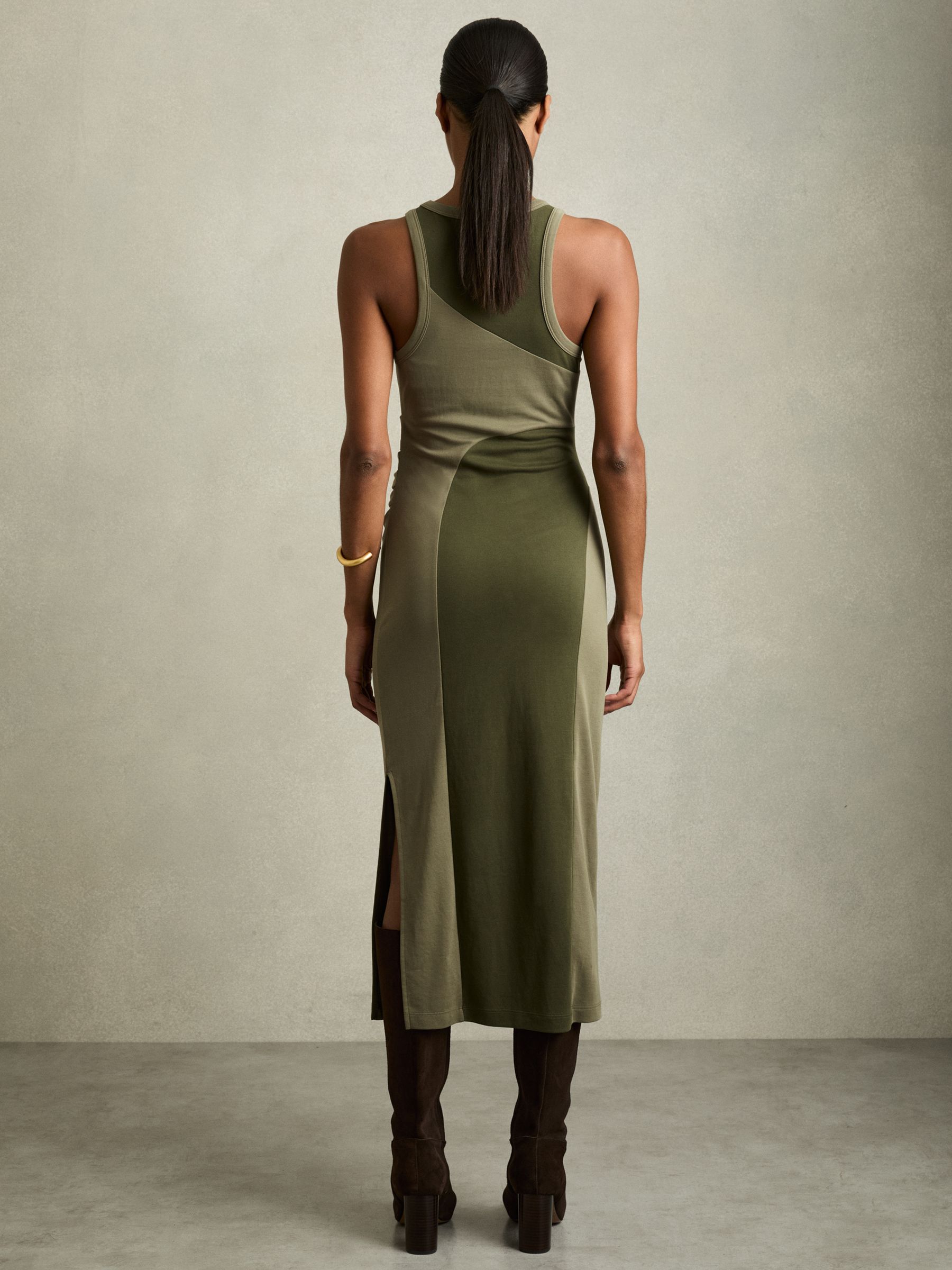 Colourblock Jersey Bodycon Dress in Khaki