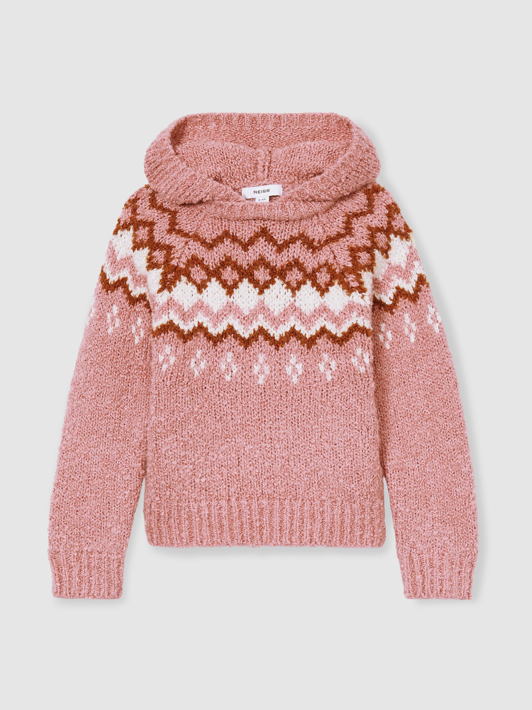 4-9 yrs Cotton-Wool Fair Isle Hoodie in Mink