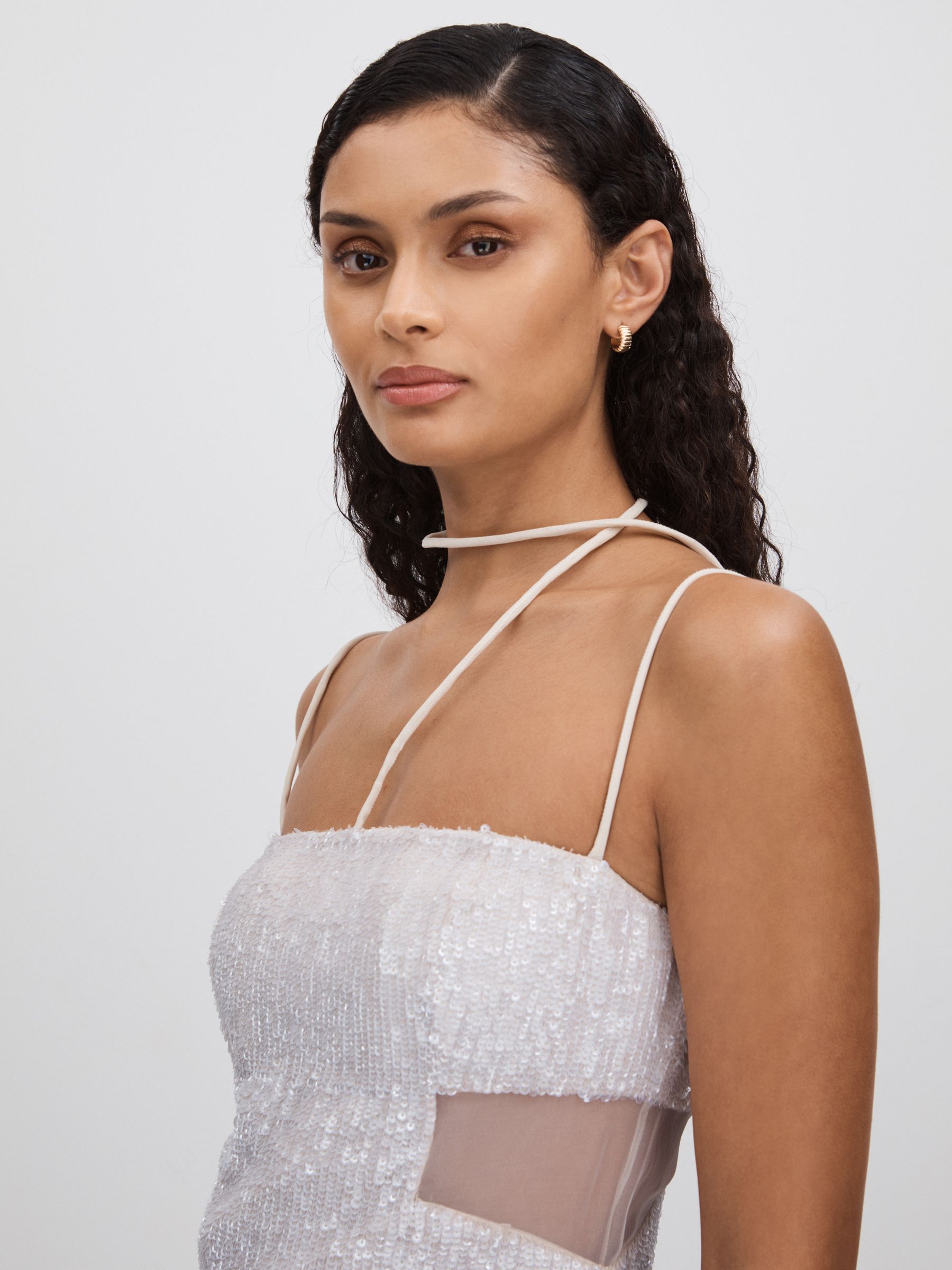 Rachel Gilbert Sequin Cut Out Maxi Dress in White